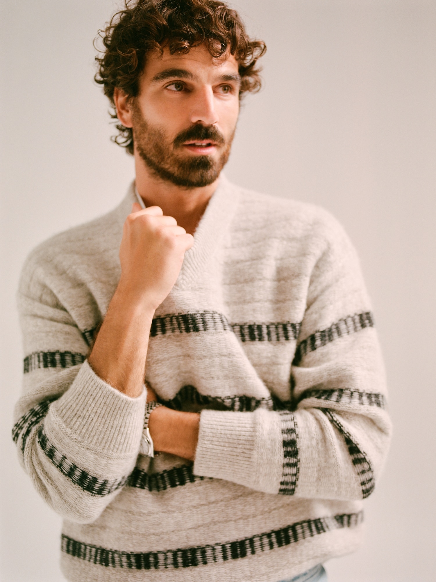 Image number 5 showing, Jacquard Stripe V-Neck Sweater