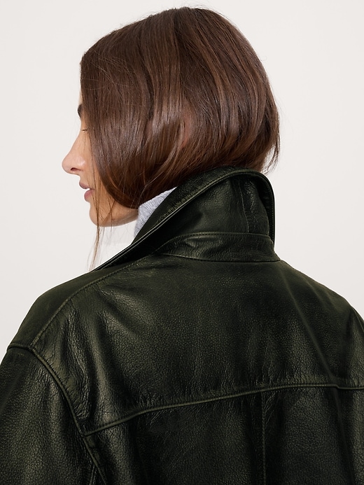 Oversized Distressed Leather Bomber Jacket | Banana Republic