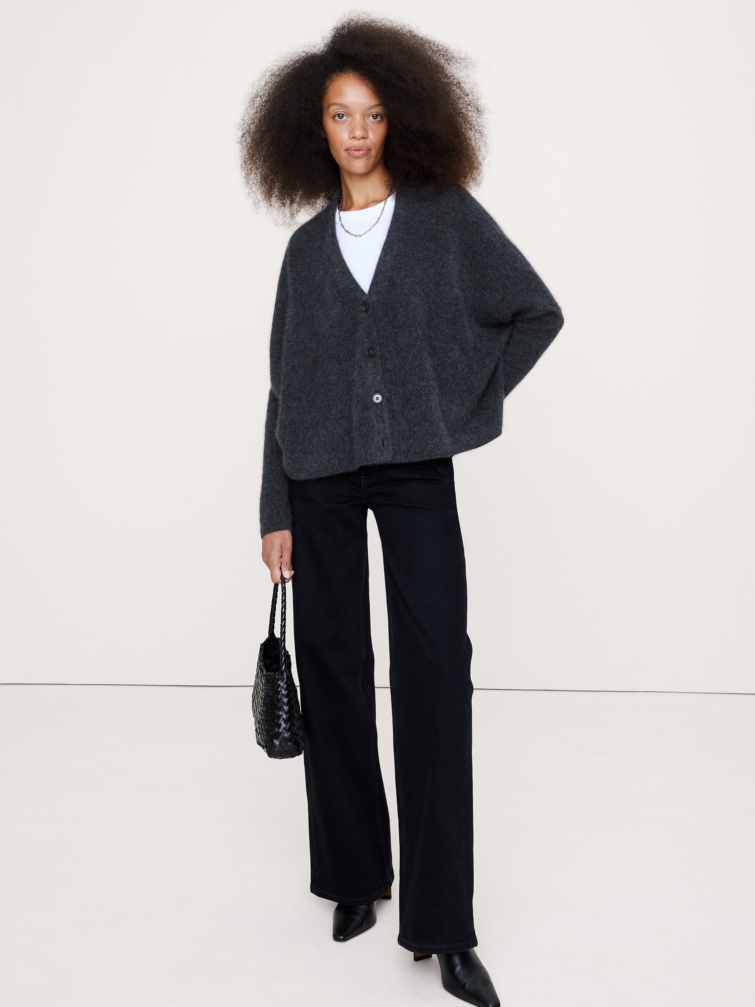 Oversized Lightweight Brushed Cashmere Cardigan - Charcoal Gray
