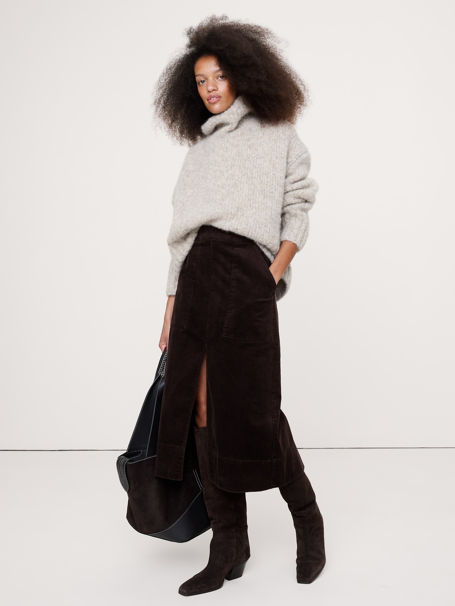 Corduroy Midi Skirt - Sonoma Wine Red
