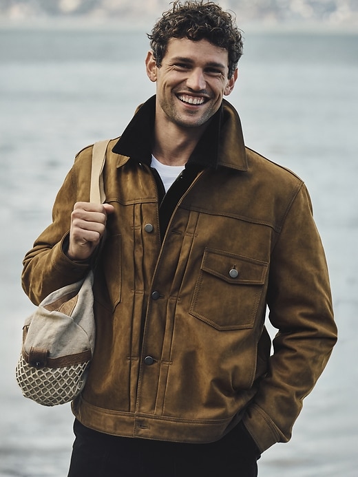 Nubuck Leather Trucker Jacket | Banana Republic