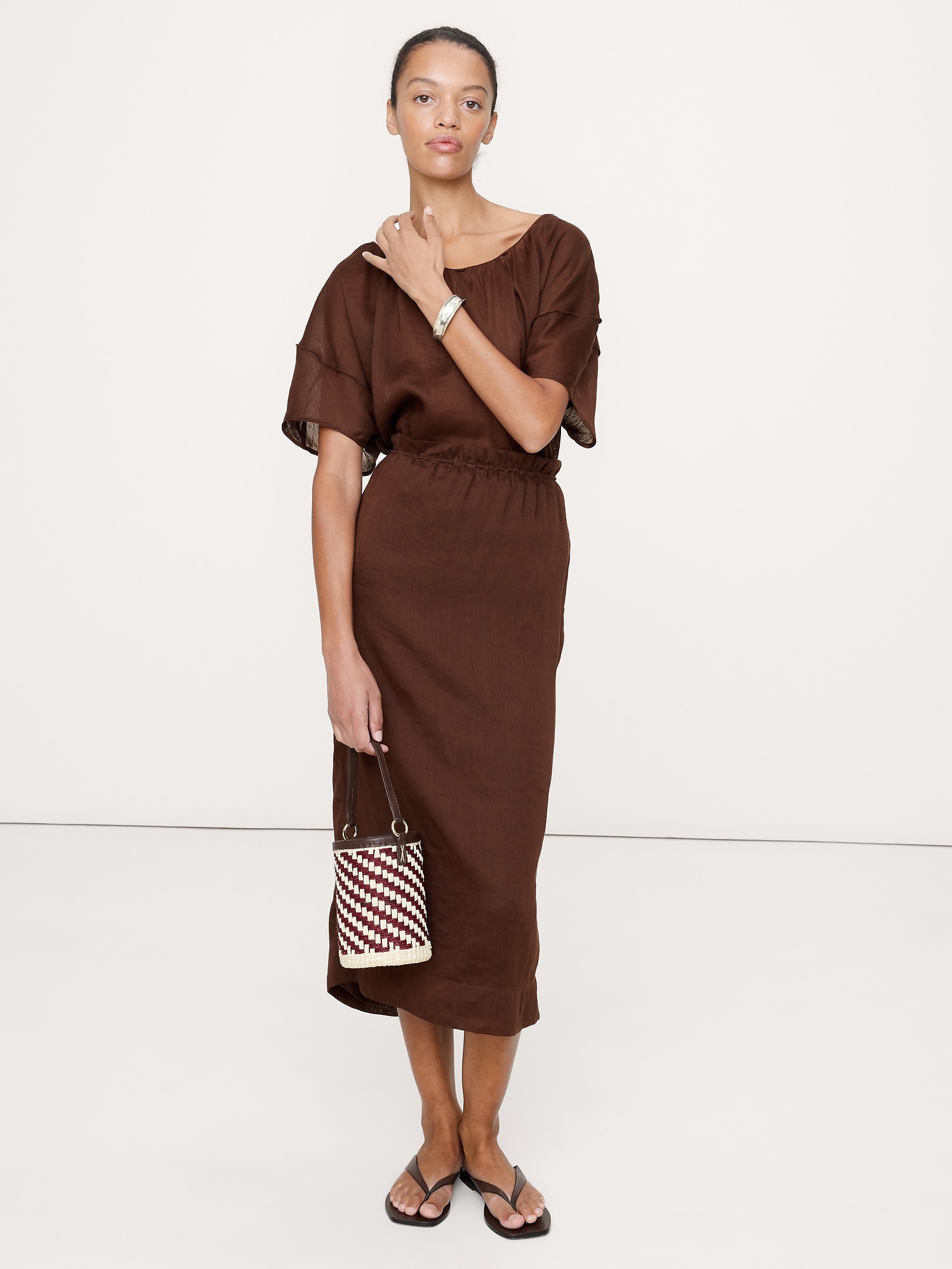 Linen-Viscose Midi Skirt - Espresso Brown
