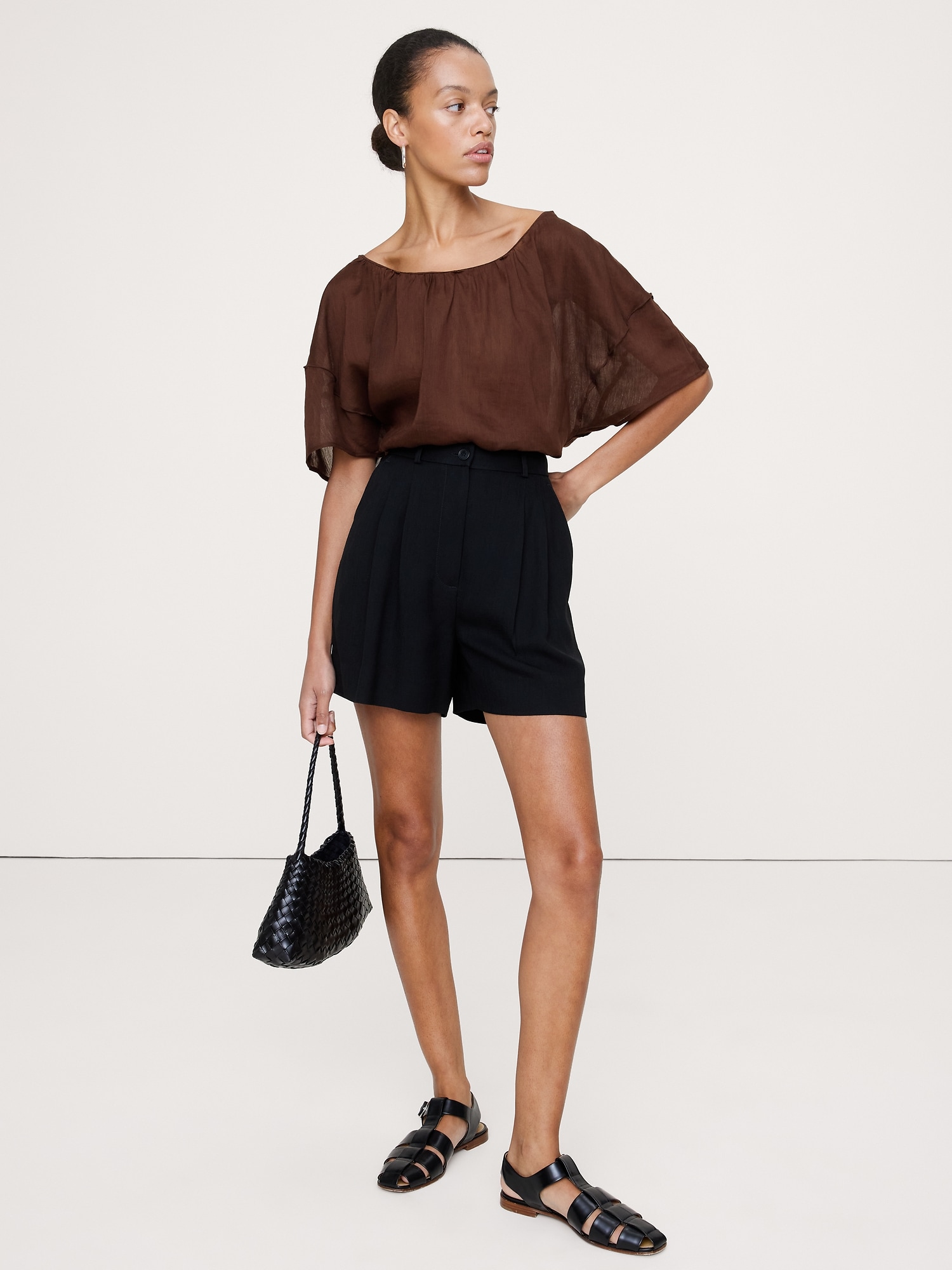 Image number 6 showing, Linen-Viscose Puff-Sleeve Top