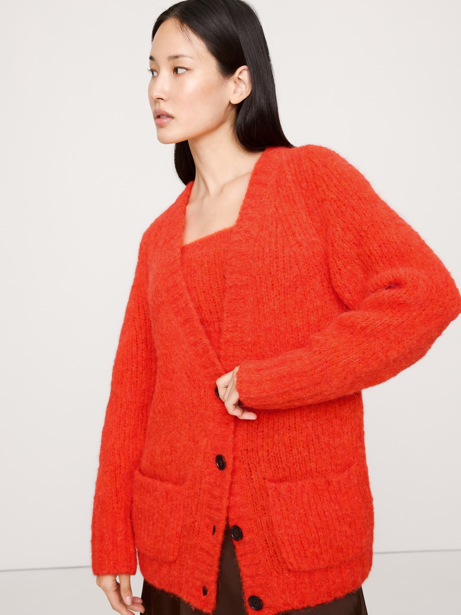 Italian Alpaca-Blend Cardigan - Fire Red