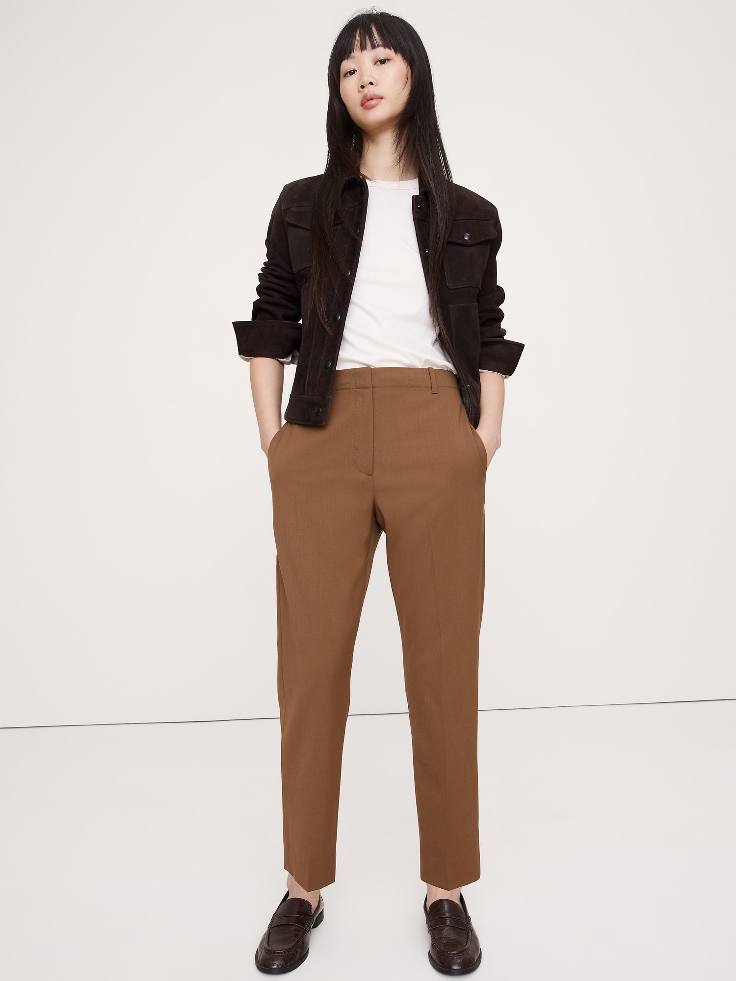 Image number 1 showing, High-Rise Slim Italian Wool Ankle Pant