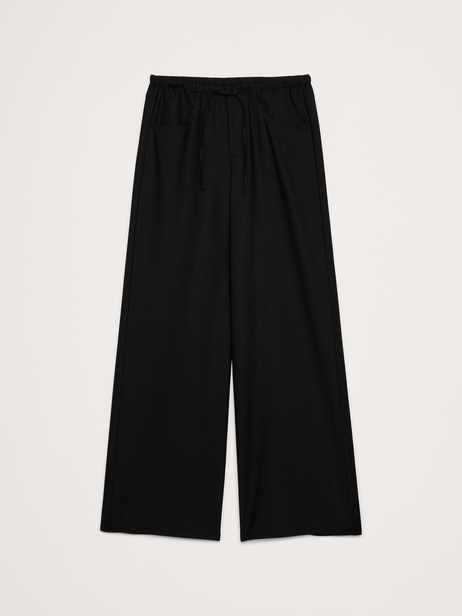 Image number 5 showing, Mid-Rise Wide-Leg Flannel Drawstring Pant