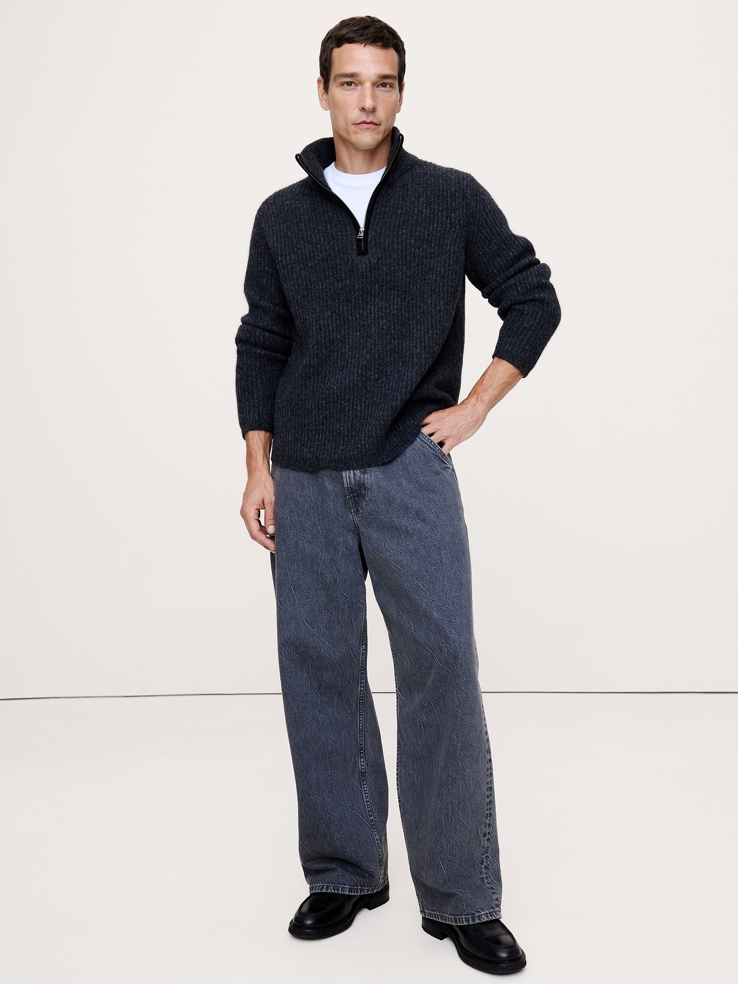 Alpaca-Wool Blend Half-Zip Sweater