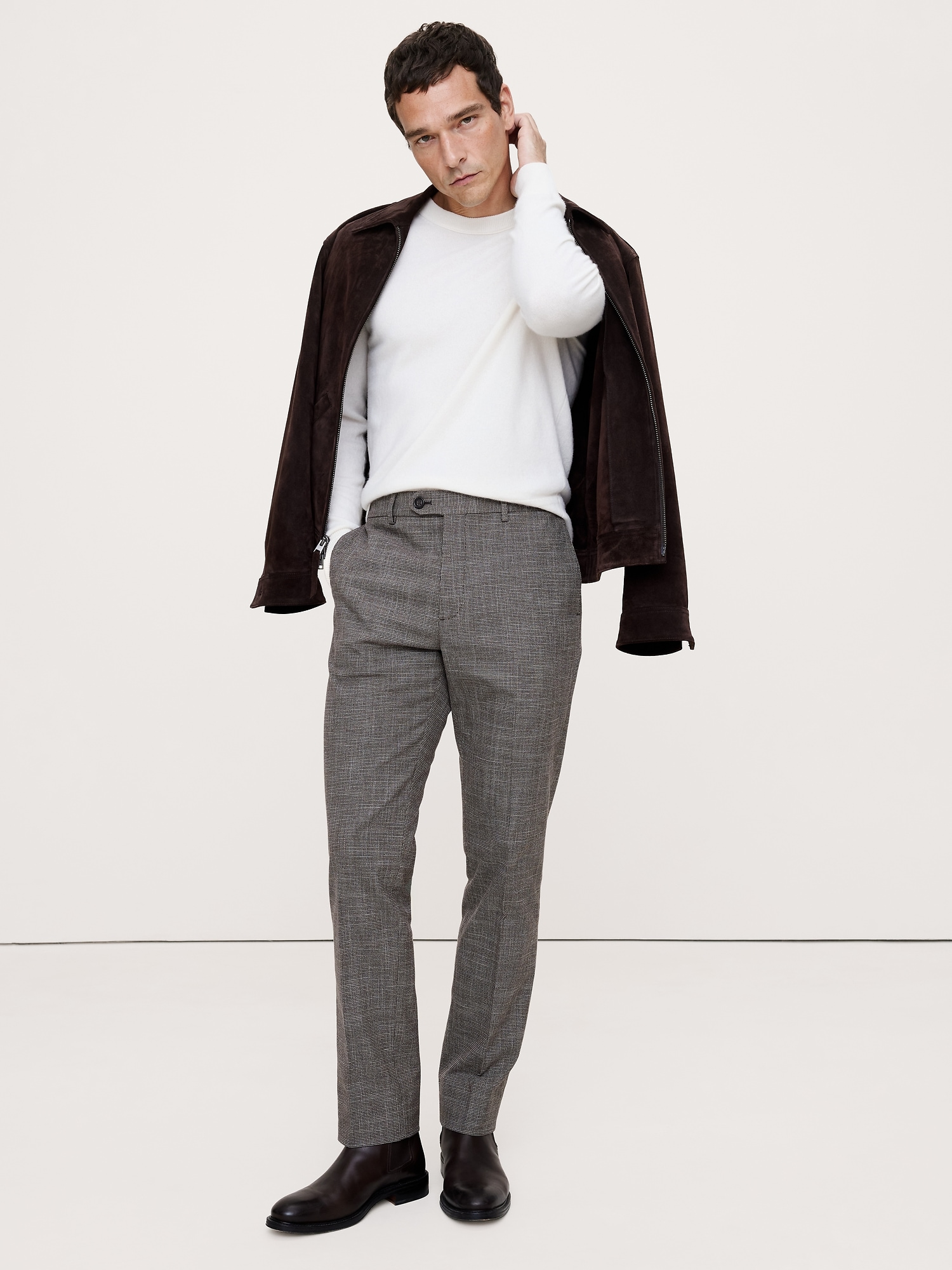 Slim Wrinkle-Resistant Dress Pant - Brown Houndstooth