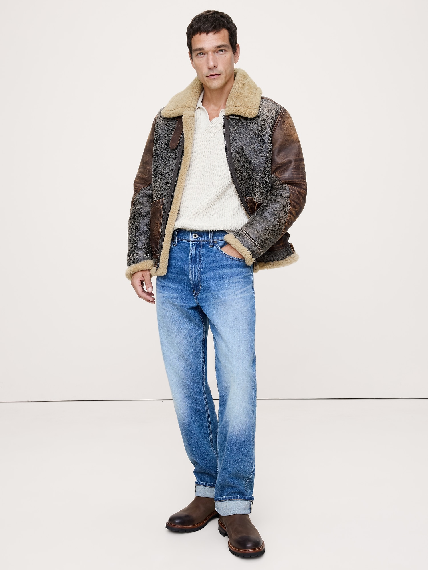 Shearling Flight Jacket - Brown