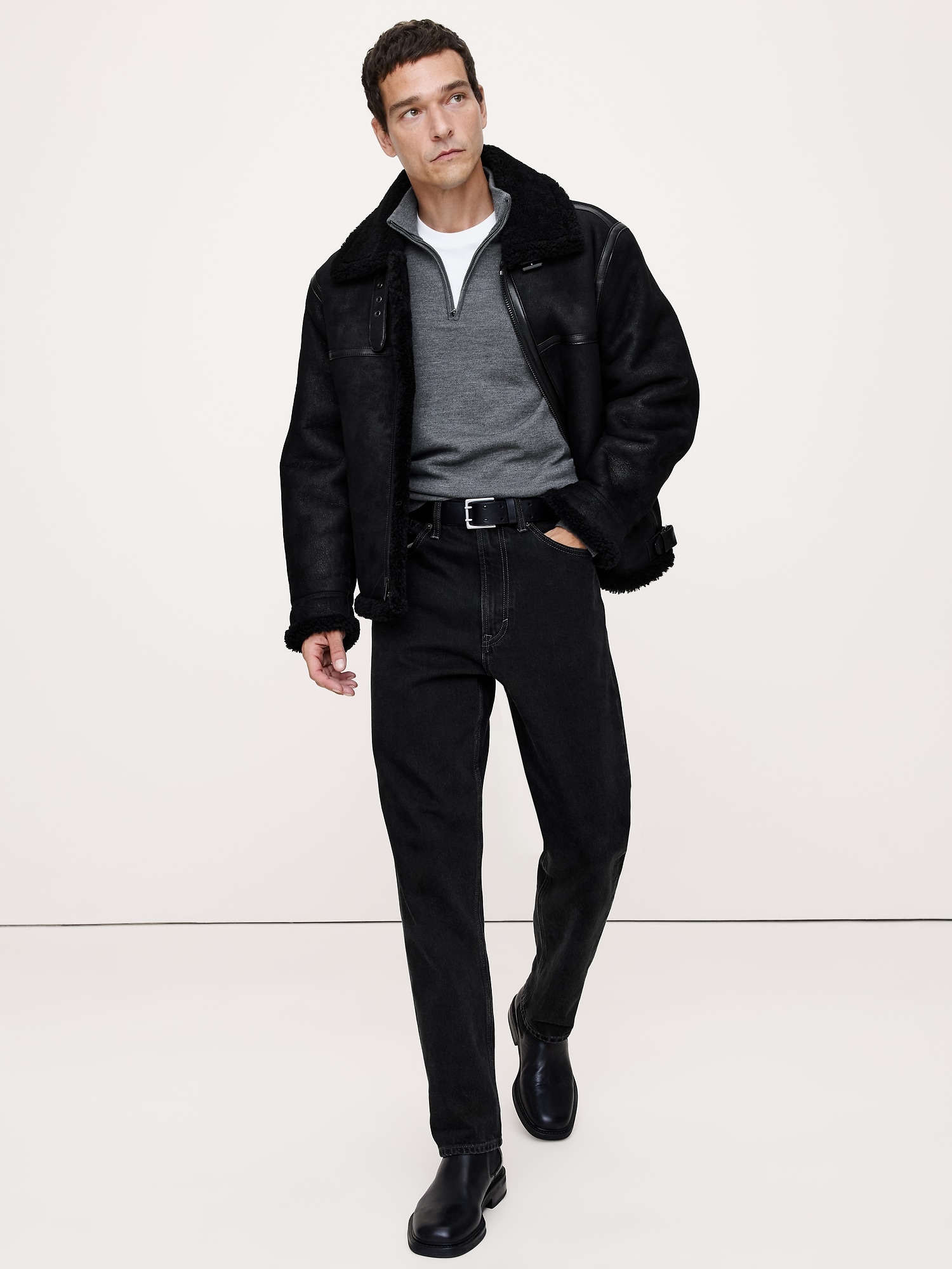 Shearling Aviator Jacket - Black