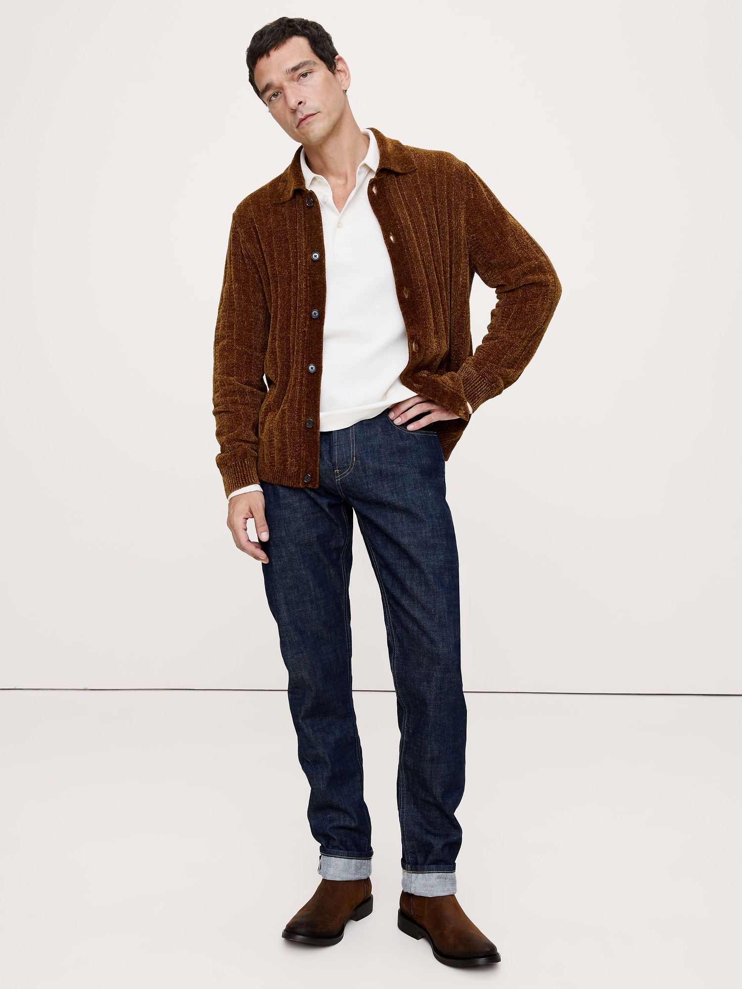 Chenille Polo Cardigan