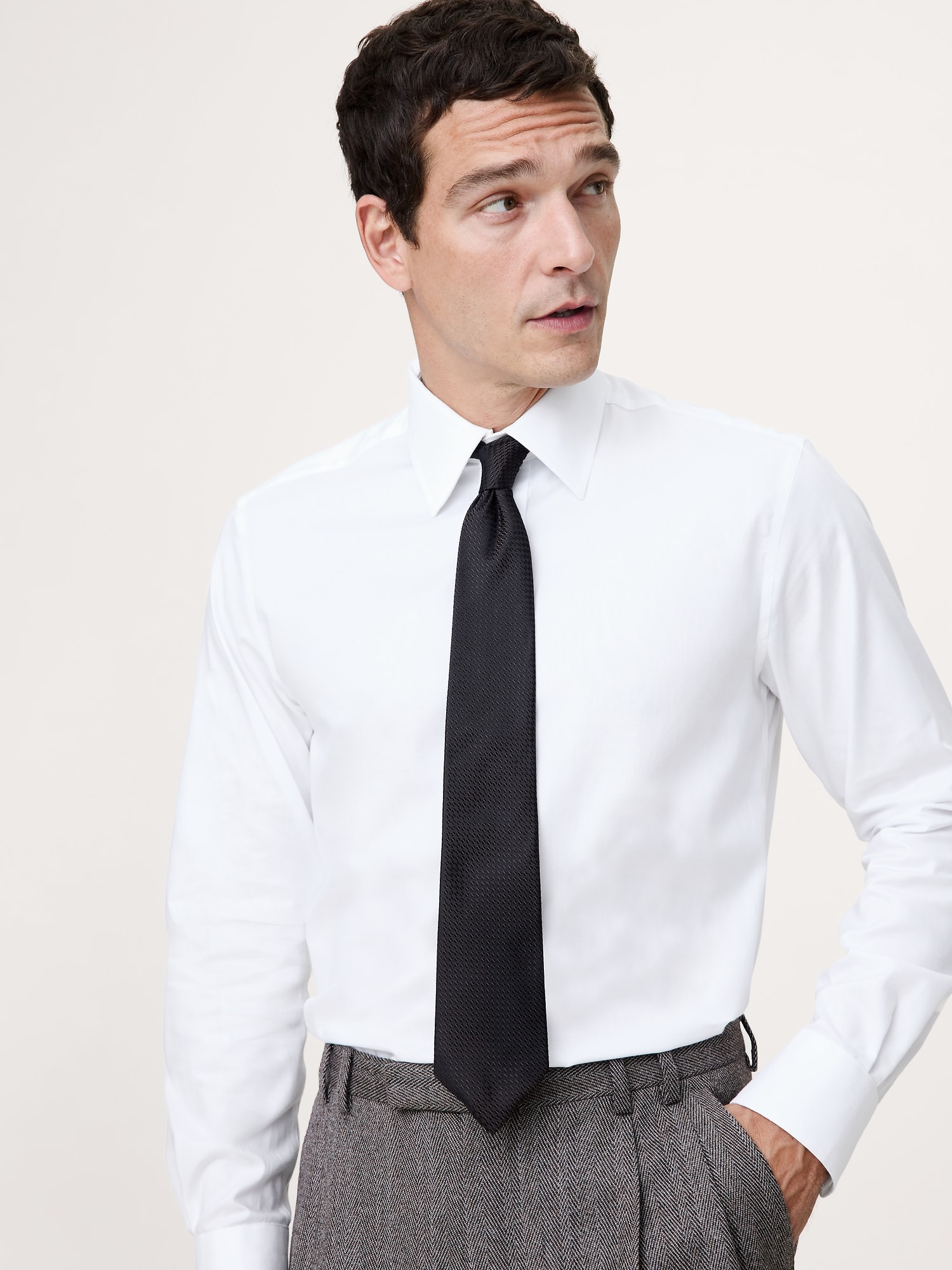 Slim-Fit Wrinkle-Resistant Dress Shirt - White Texture