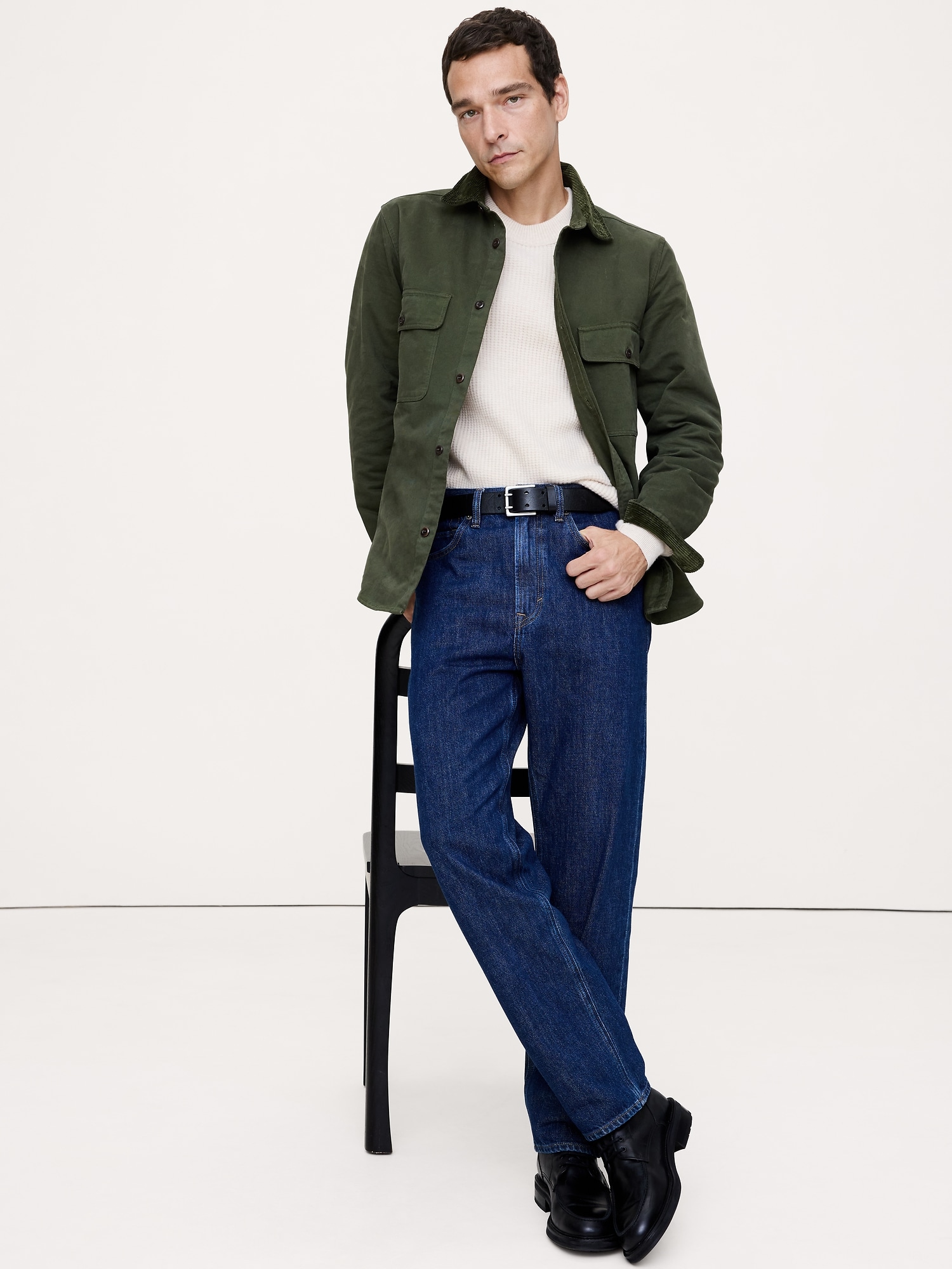 Veste-chemise en sergé de coton coupe standard - Vert Forêt Cachée