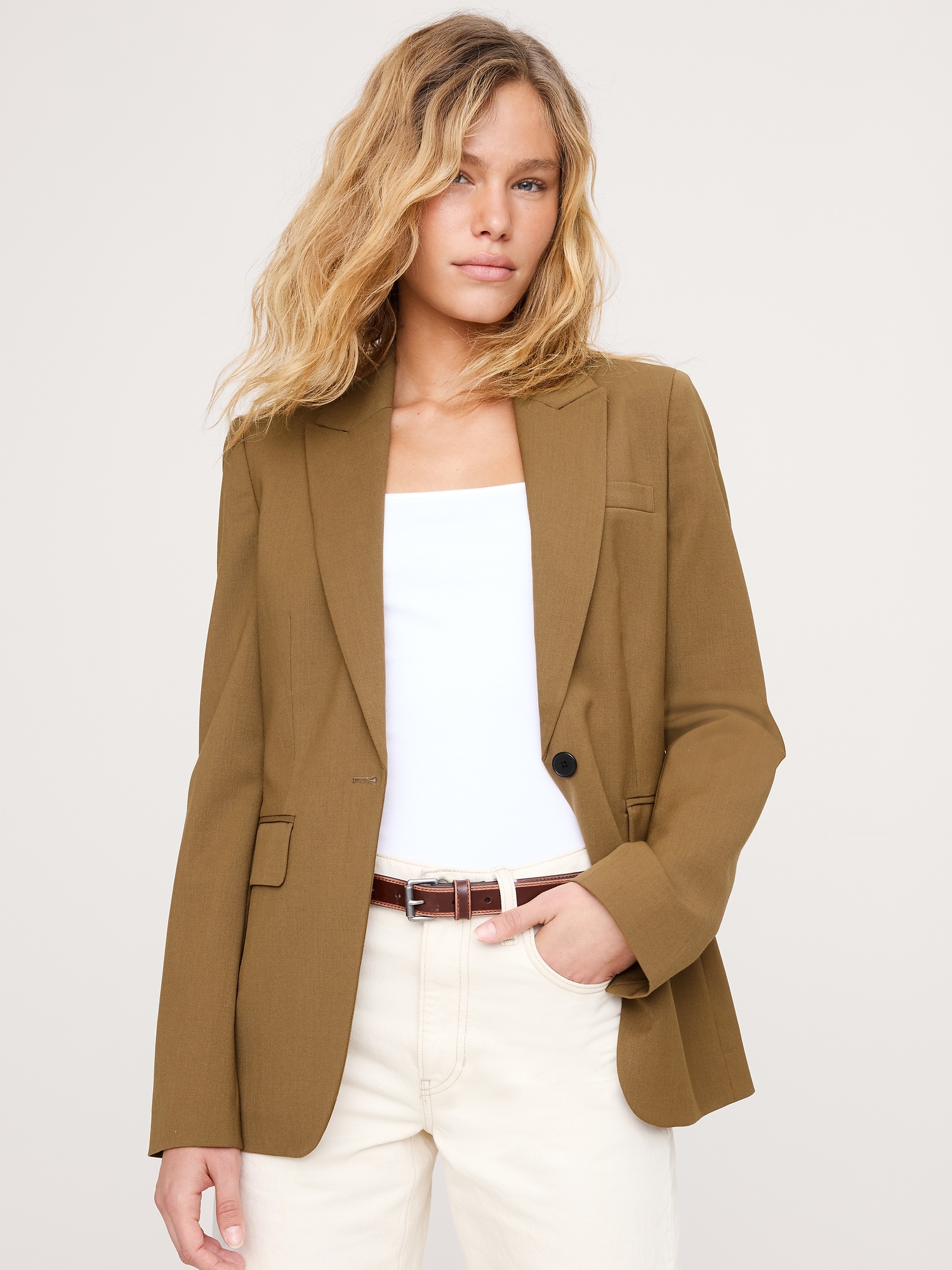 Essential Italian Wool Blazer - Saddle Brown