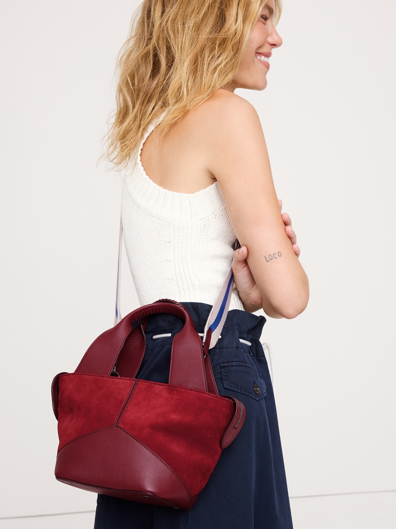 Image number 2 showing, Leather & Suede Mini Zip Tote