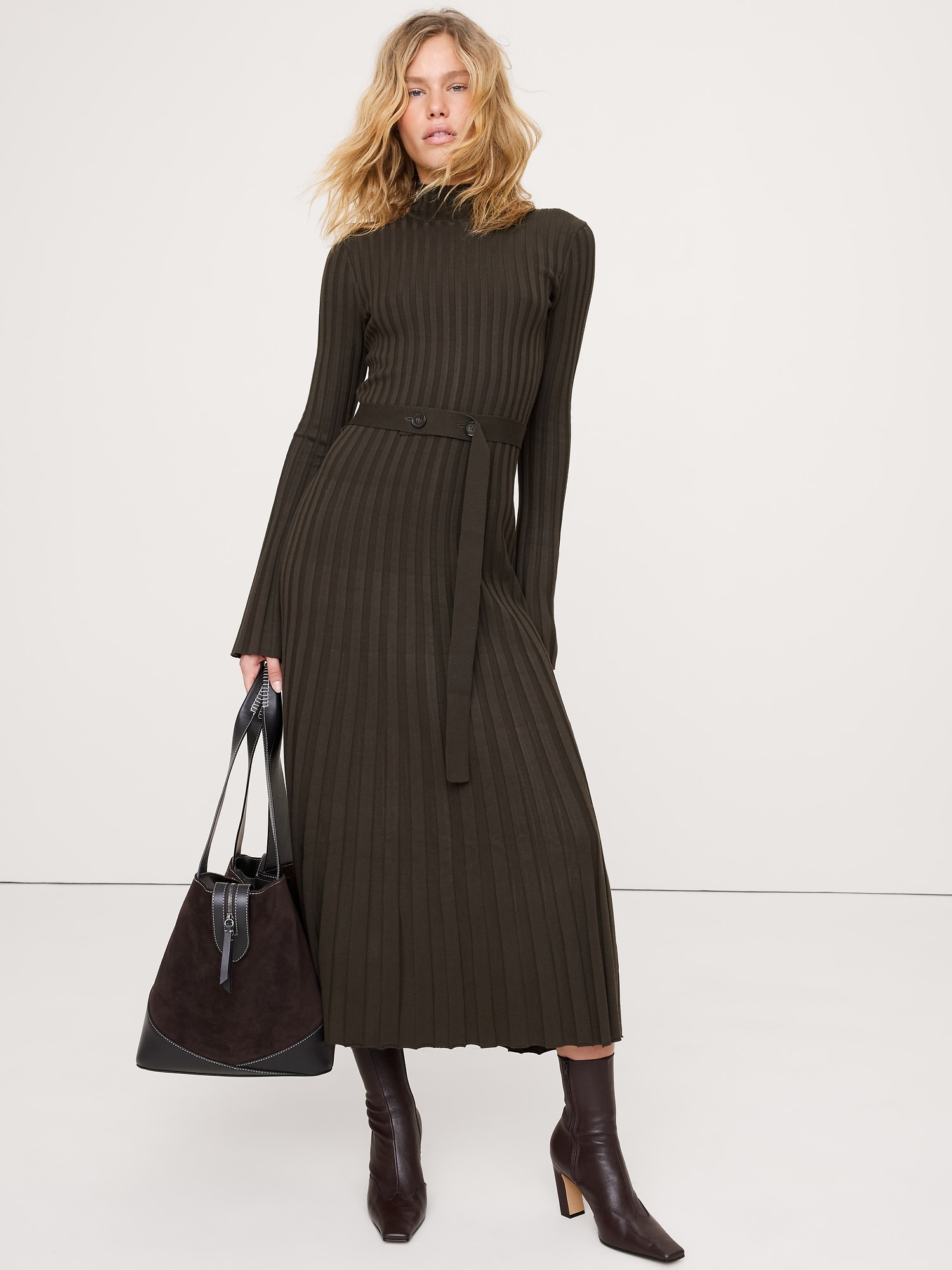 Sculpted Ribbed Sweater Maxi Dress - Double Chocolate Brown