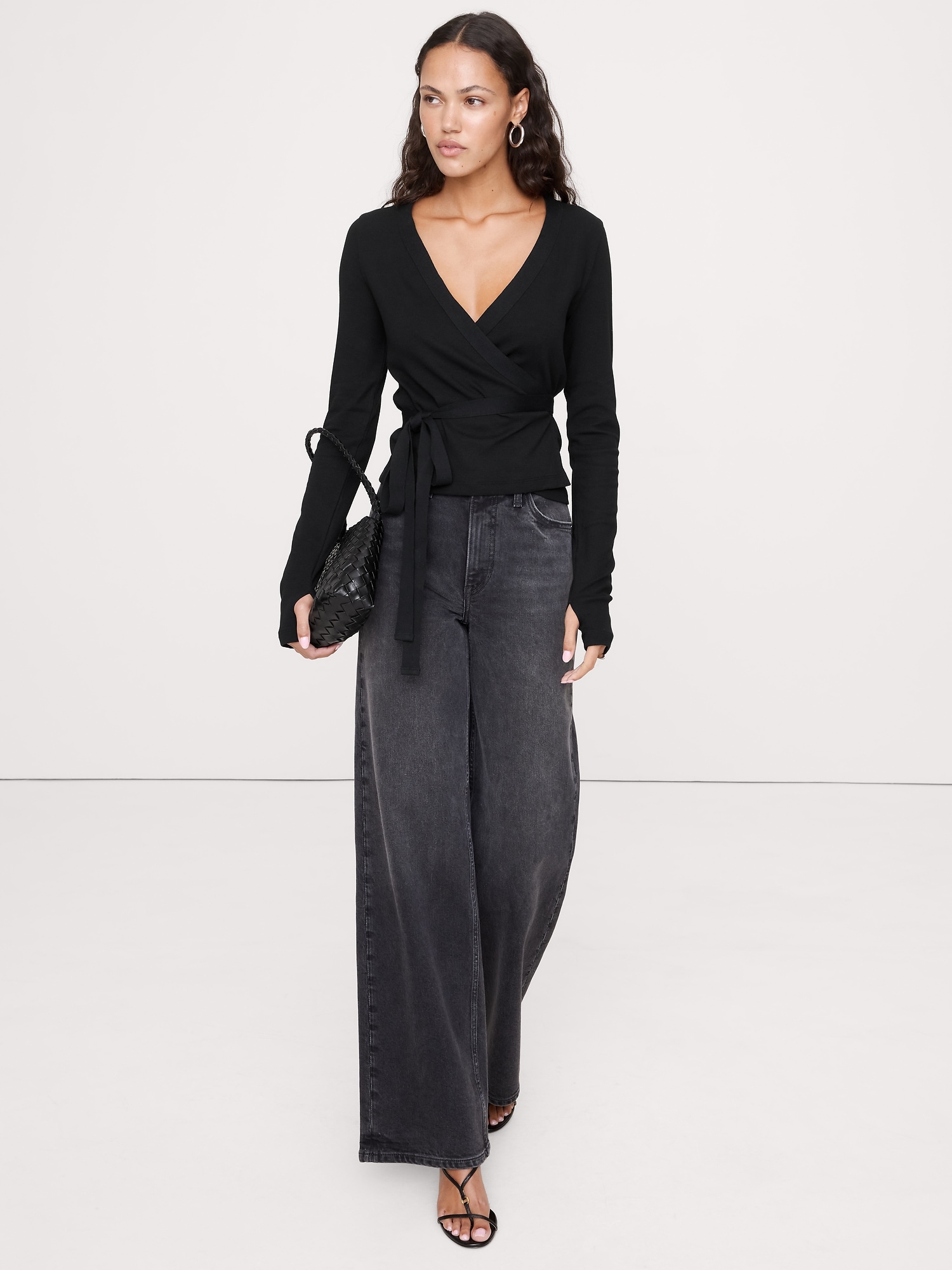 Ribbed Wrap Top - Black