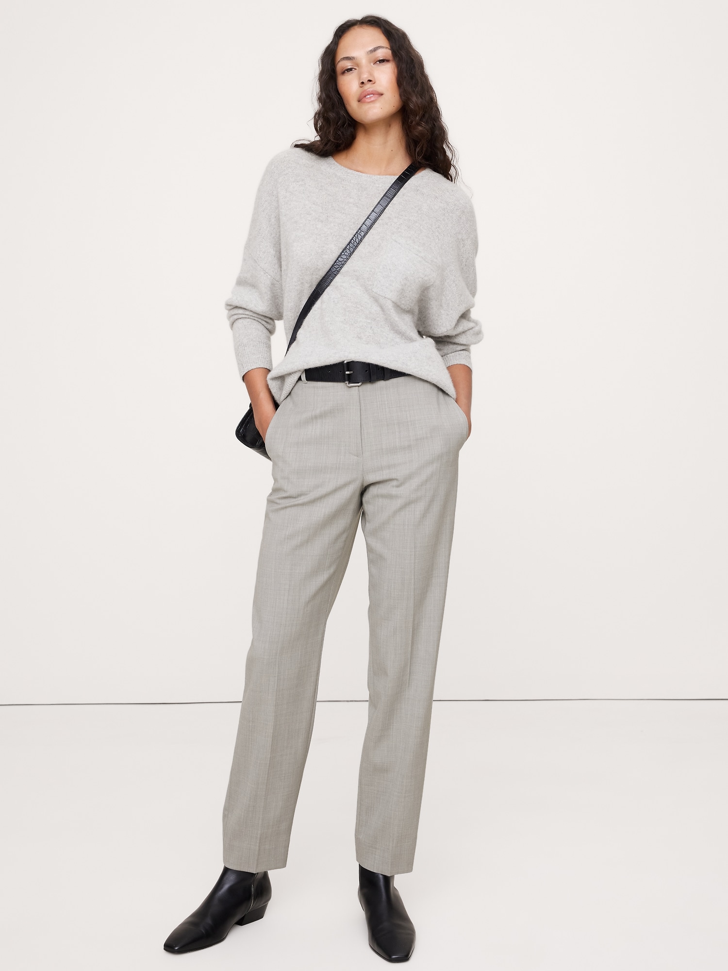 High-Rise Slim Italian Wool Ankle Pant - Light Gray