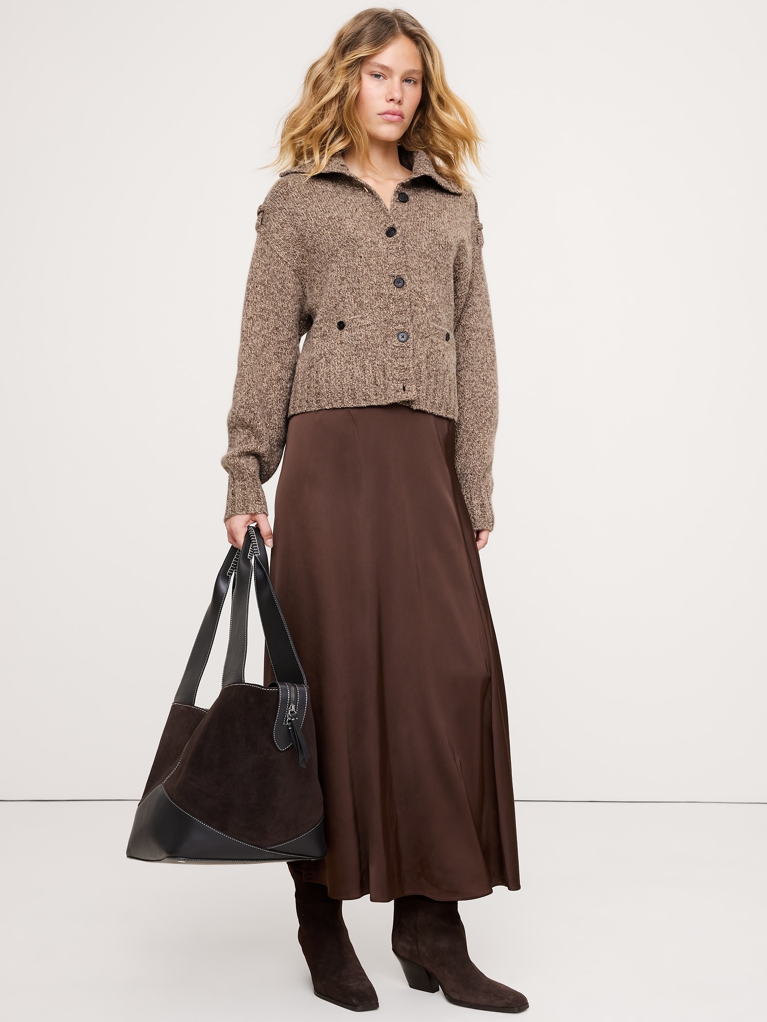 Image number 1 showing, Marled Cashmere-Merino Blend Epaulet Cardigan