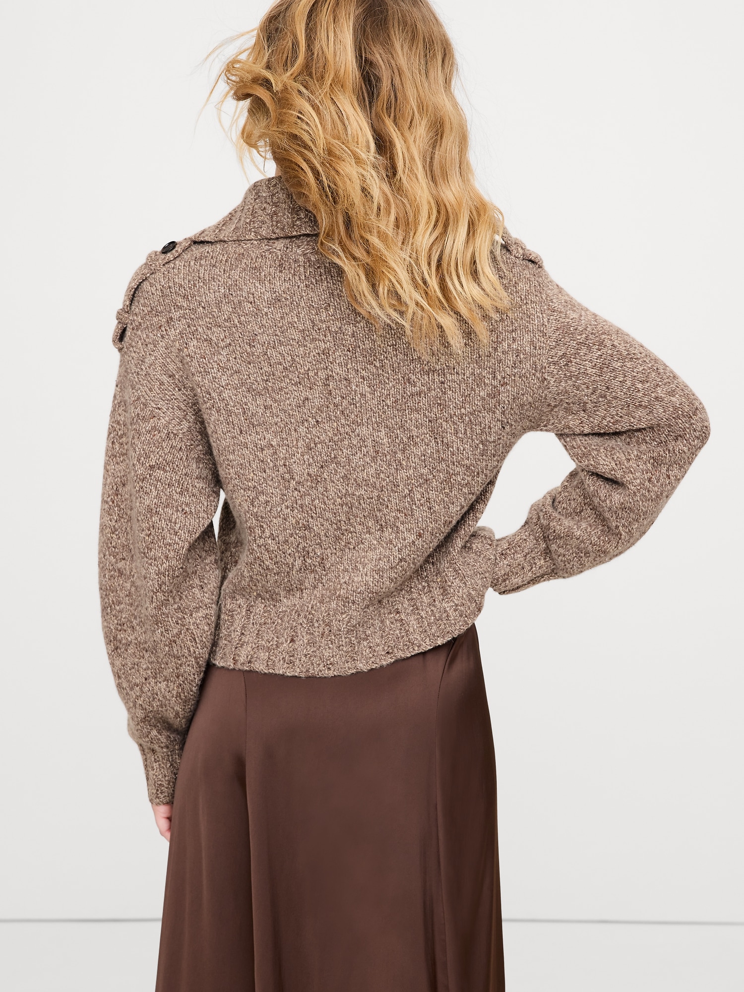 Marled Cashmere-Merino Blend Epaulet Cardigan