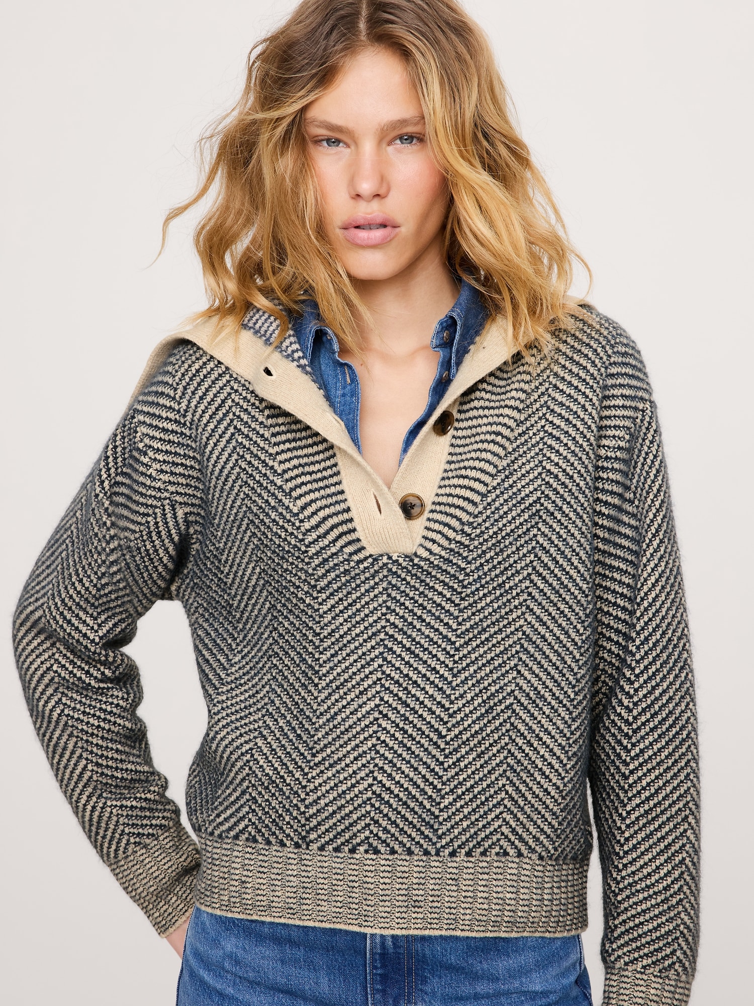 Image number 1 showing, Herringbone Jacquard Sailor Sweater