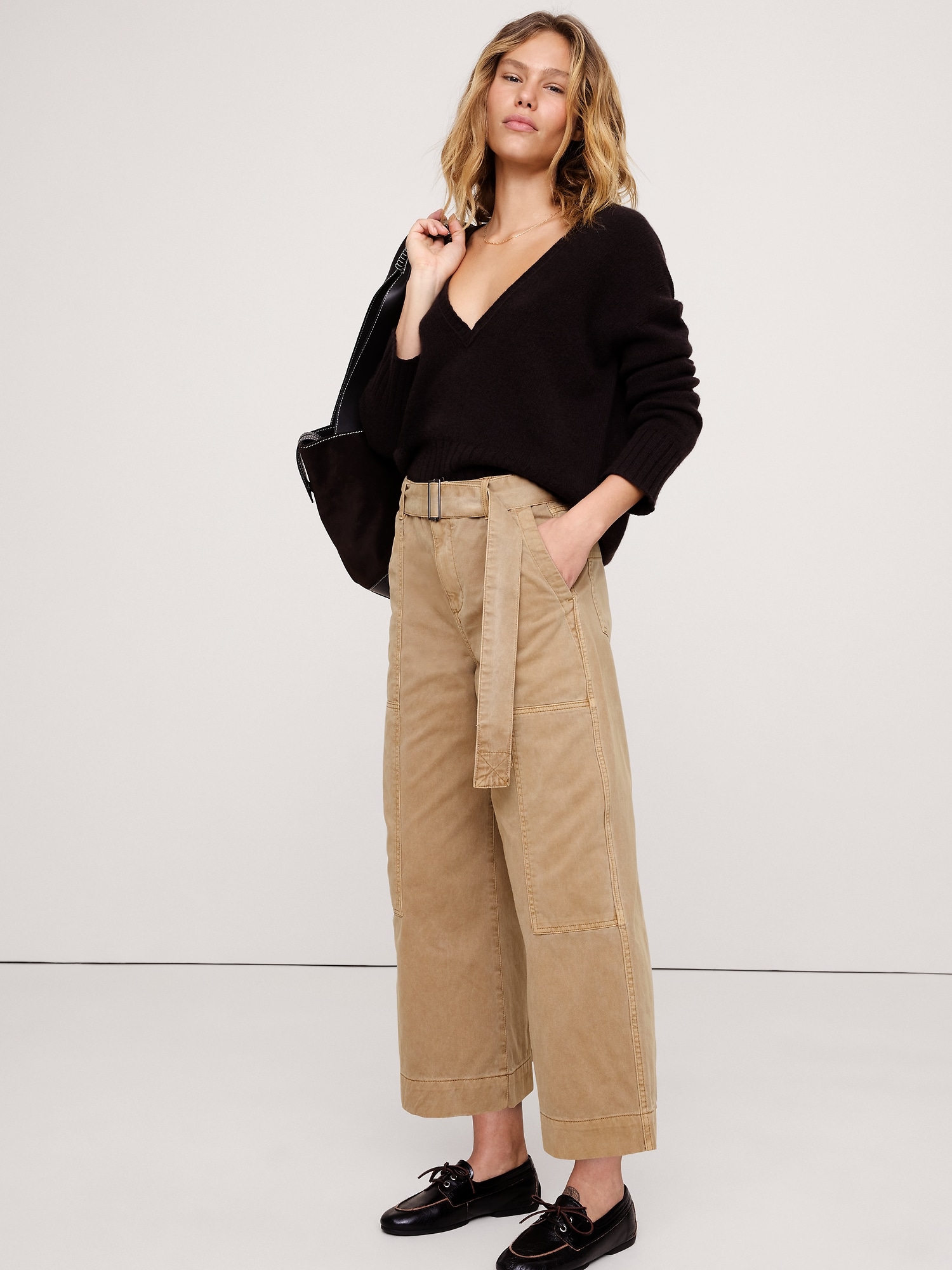 High-Rise Wide-Leg Utility Crop Pant - Whiskey Brown