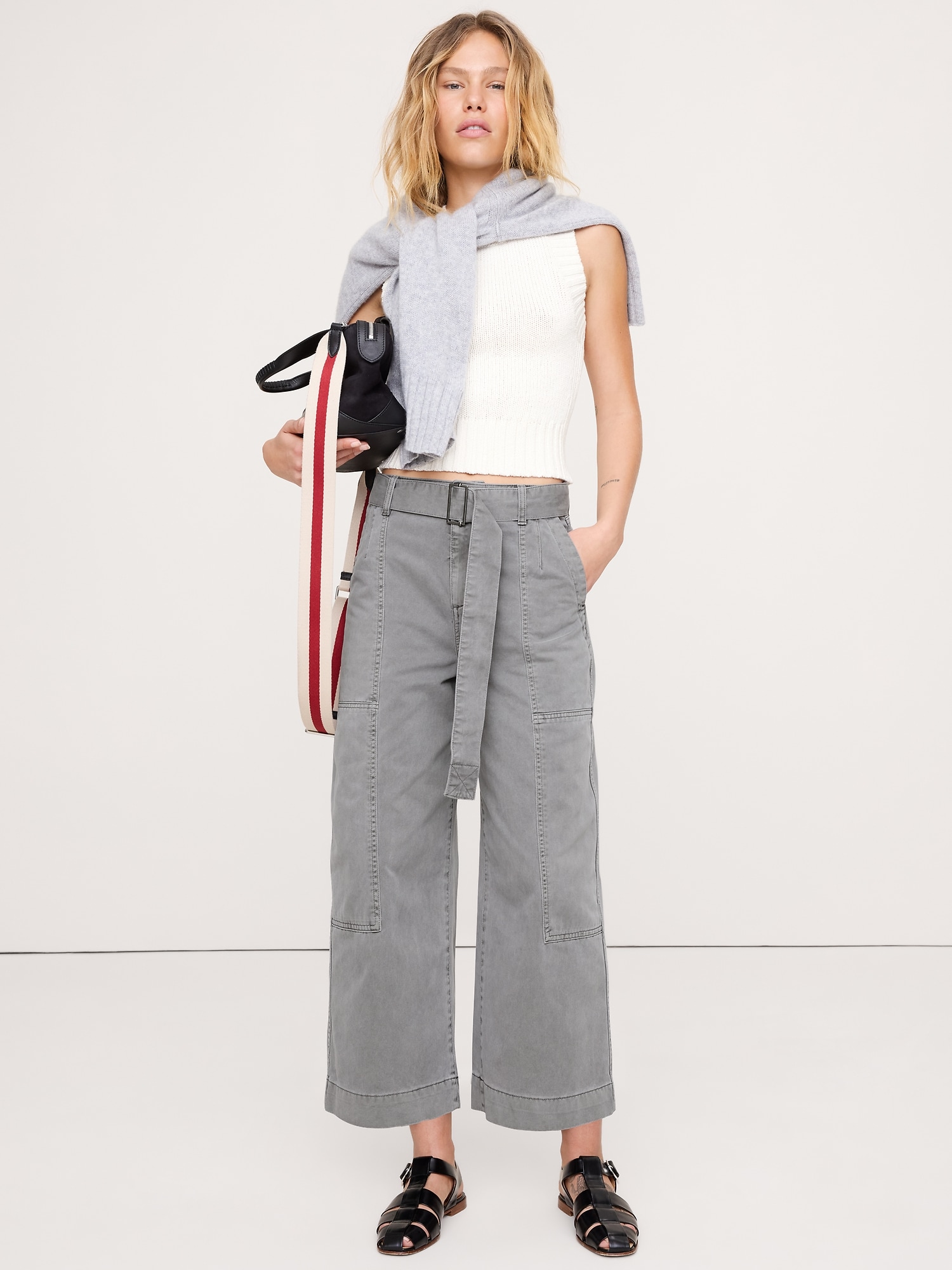 High-Rise Wide-Leg Utility Crop Pant - Medium Gray