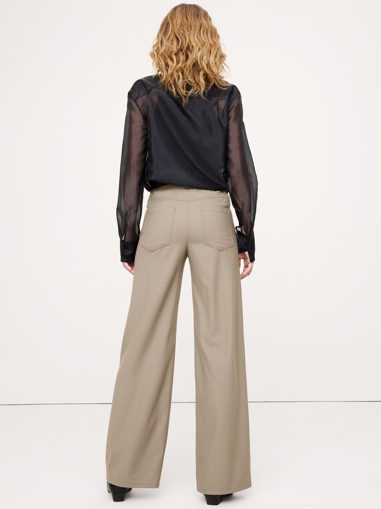Image number 3 showing, Mid-Rise Wide-Leg Flannel Drawstring Pant