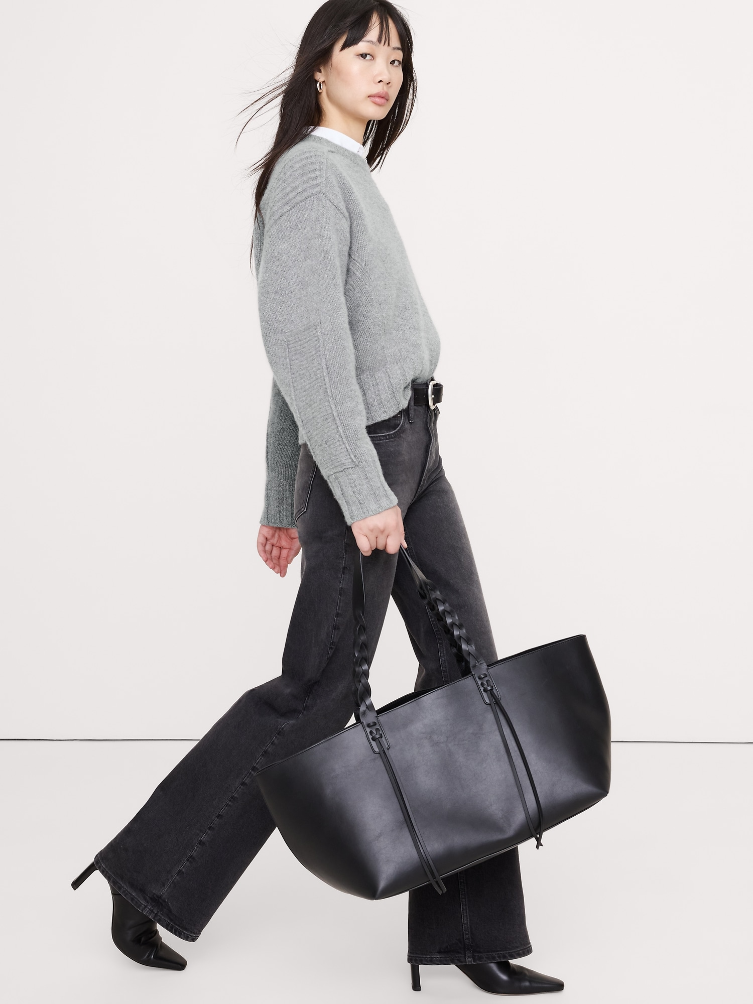 Merino-Cashmere Ribbed-Panel Sweater - Heather Gray