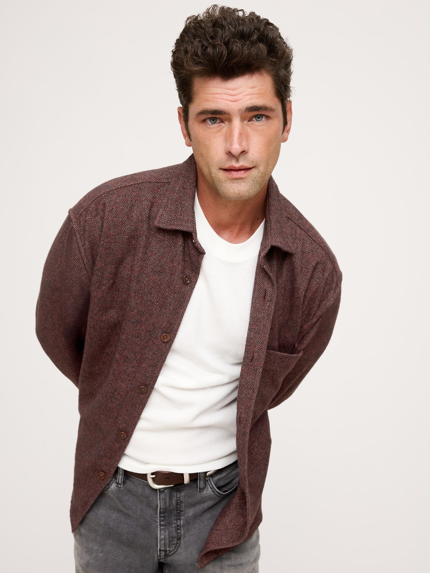 Relaxed-Fit Flannel Overshirt - Burgundy Red