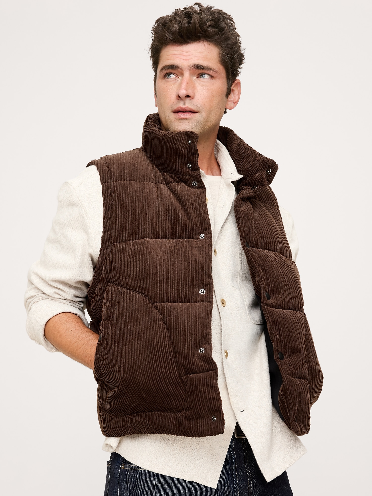 Corduroy Puffer Vest - Dark Brown
