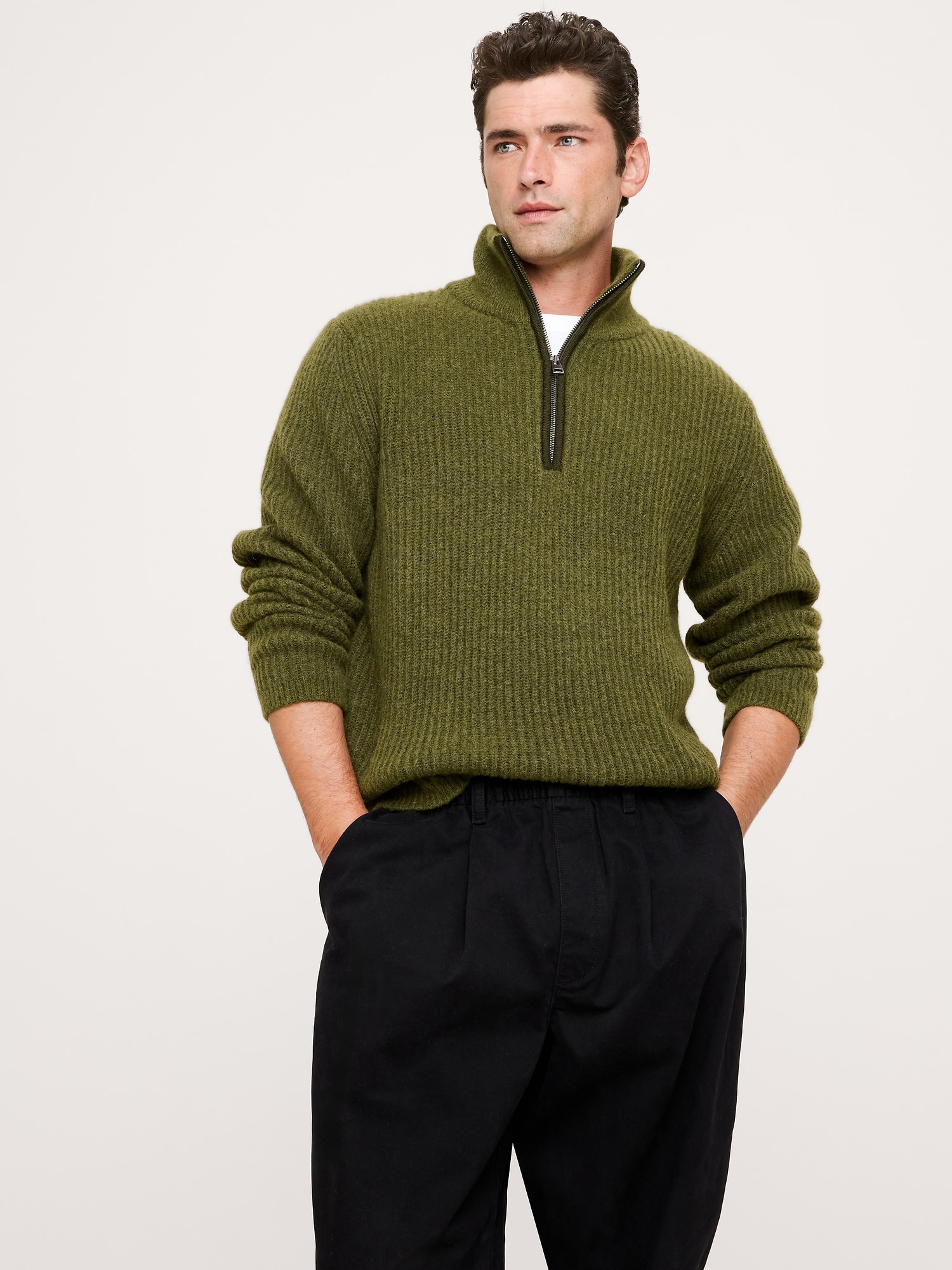 Alpaca-Wool Blend Half-Zip Sweater