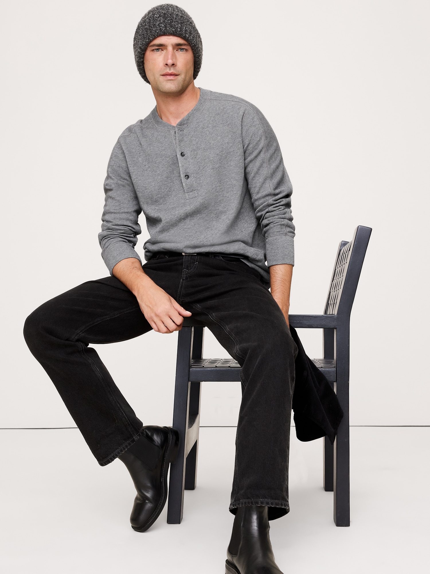 T-shirt henley en tricot double de fil flammé