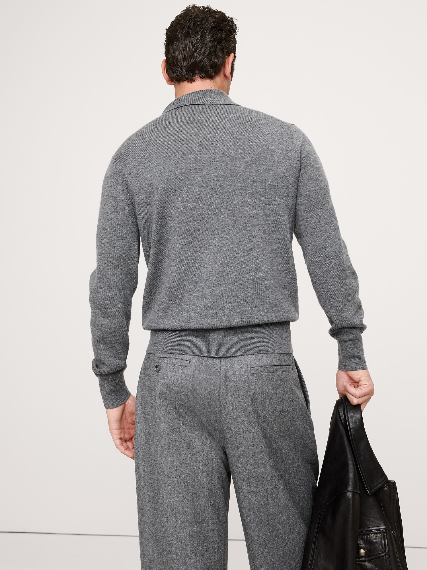 Merino Johnny-Collar Sweater Polo