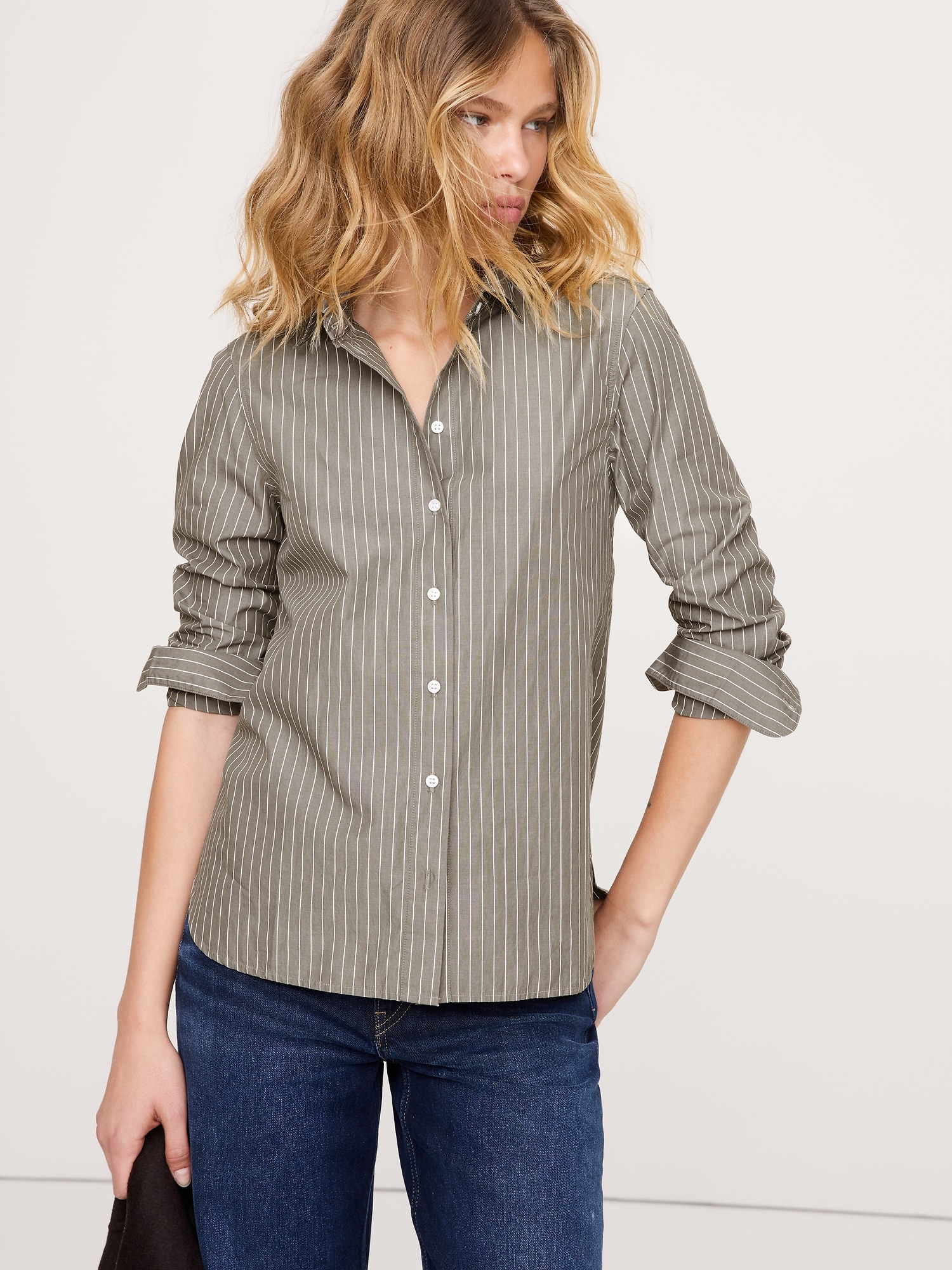 La chemise de tous les jours - Rayures Vert Olive