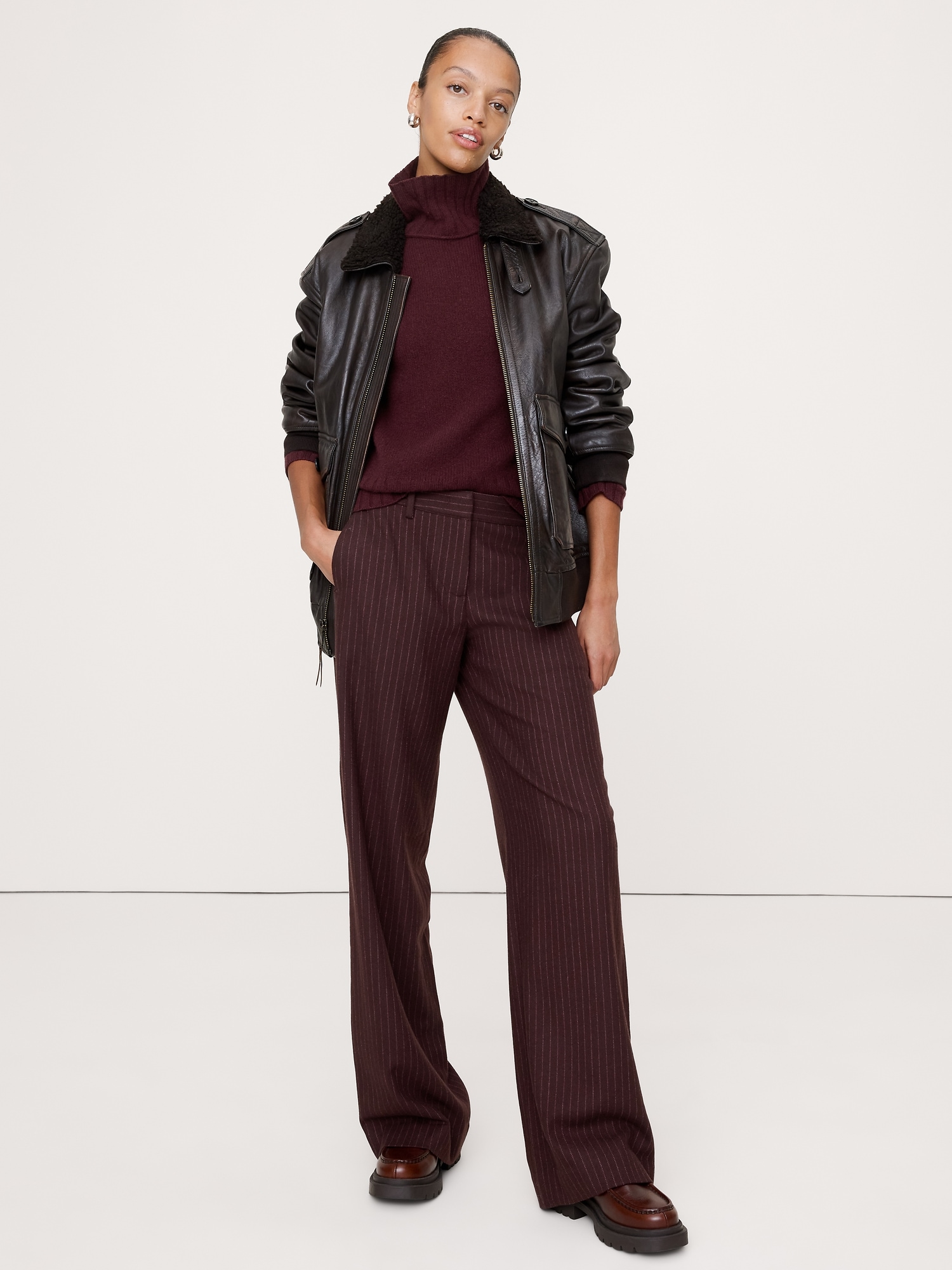The Everyday Wide-Leg Flannel Pant - Maroon Stripe