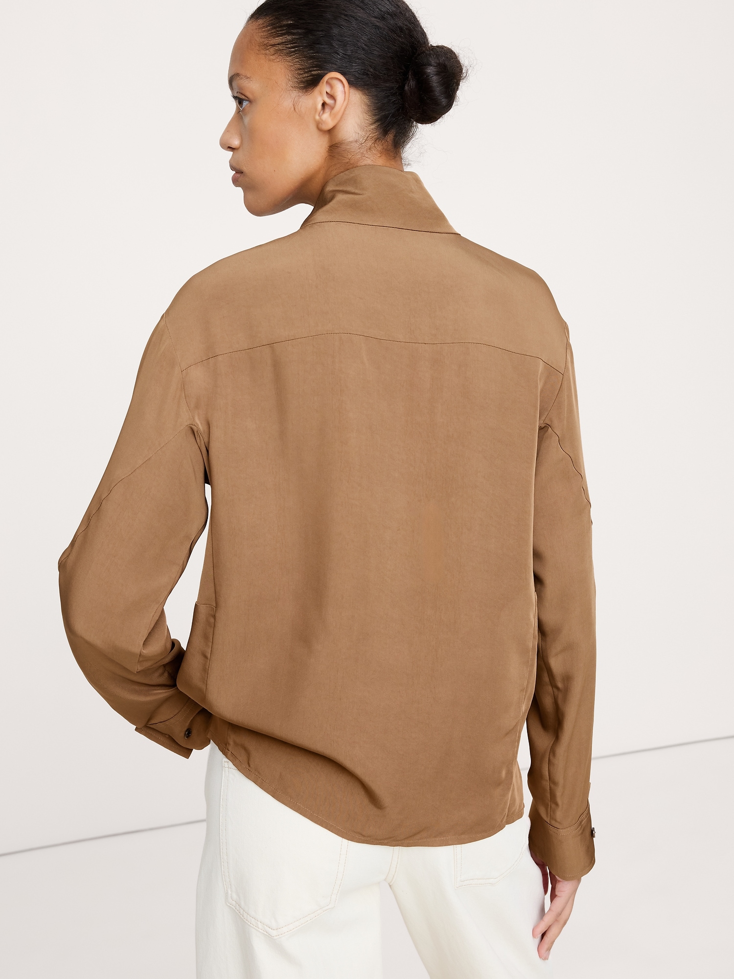 Image number 2 showing, Drapey Twill Asymmetrical Button-Front Blouse