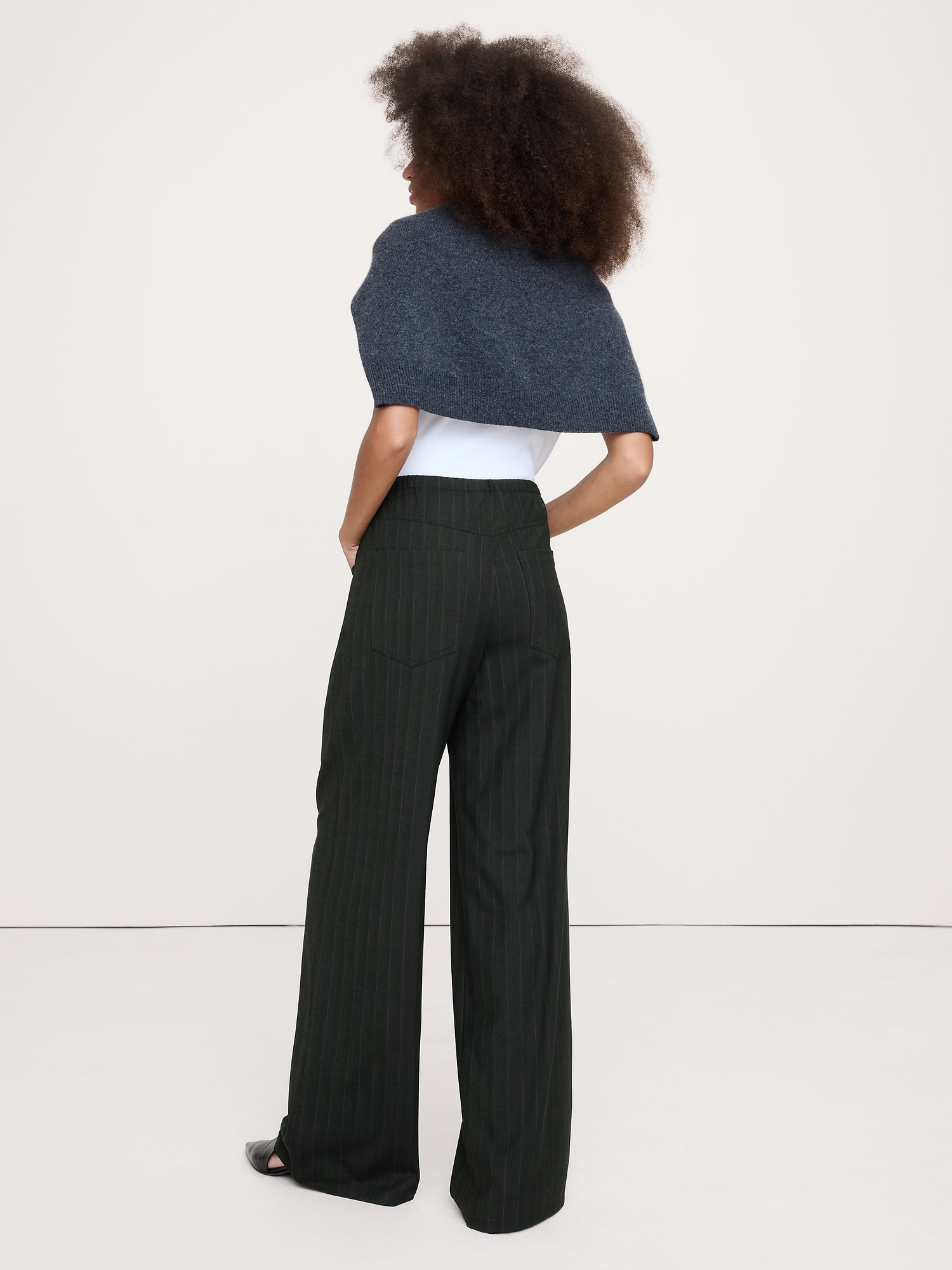 Image number 6 showing, Mid-Rise Wide-Leg Flannel Drawstring Pant