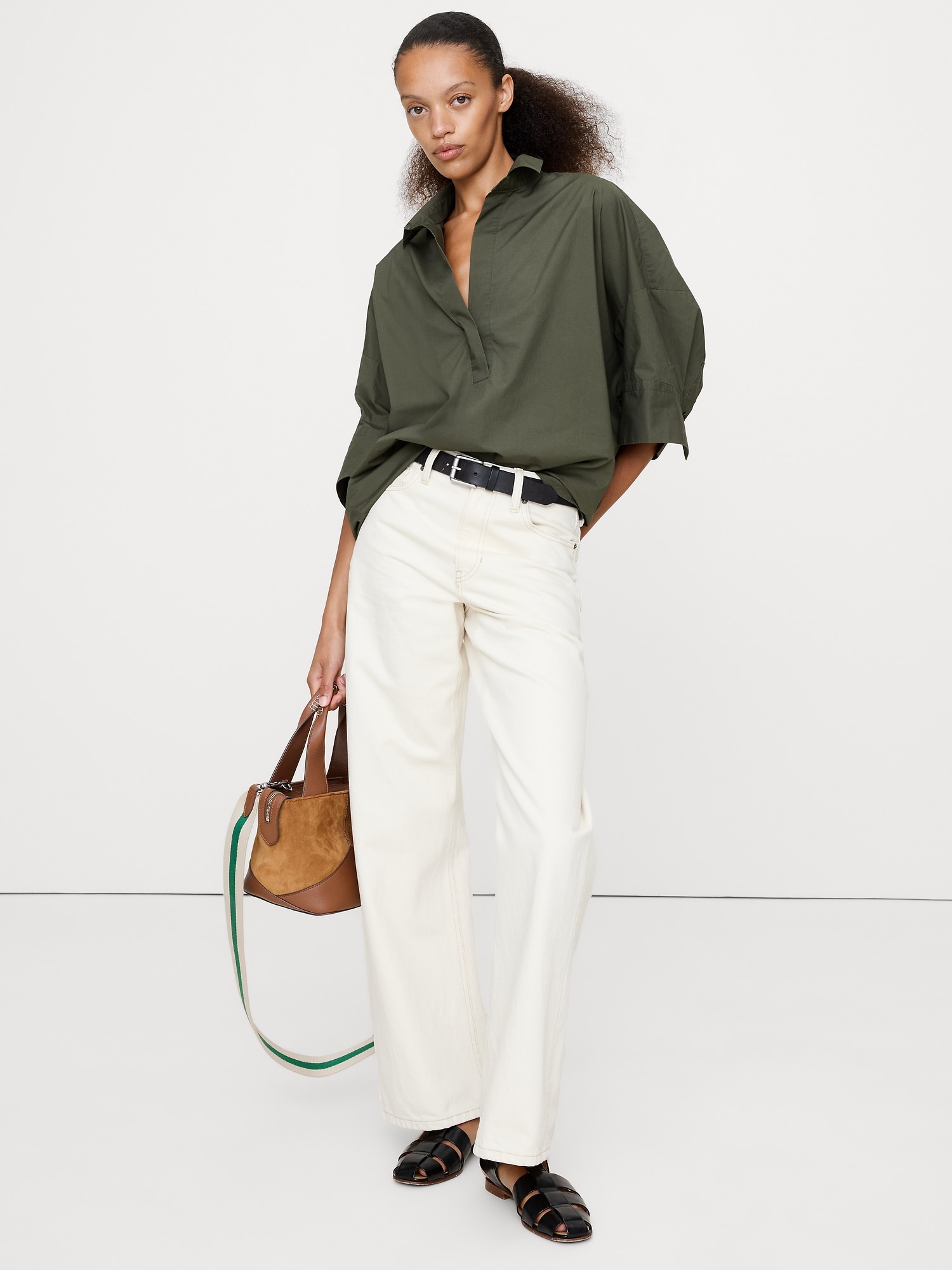 Oversized Popover Top - Dark Trees Green