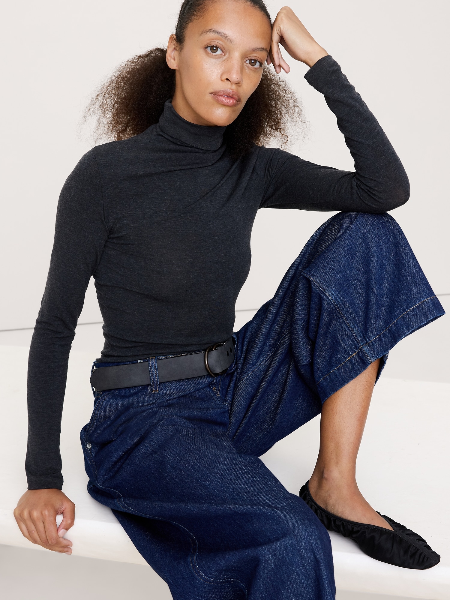 Luxe Wool-Blend Turtleneck T-Shirt - Heather Charcoal Gray