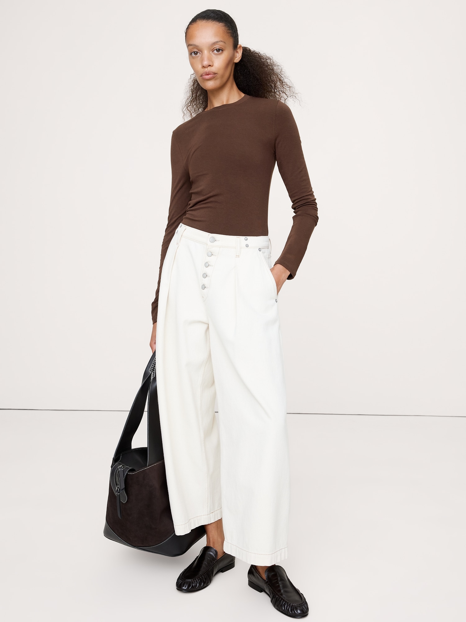 Luxe Wool-Blend Crew-Neck T-Shirt - Espresso Brown