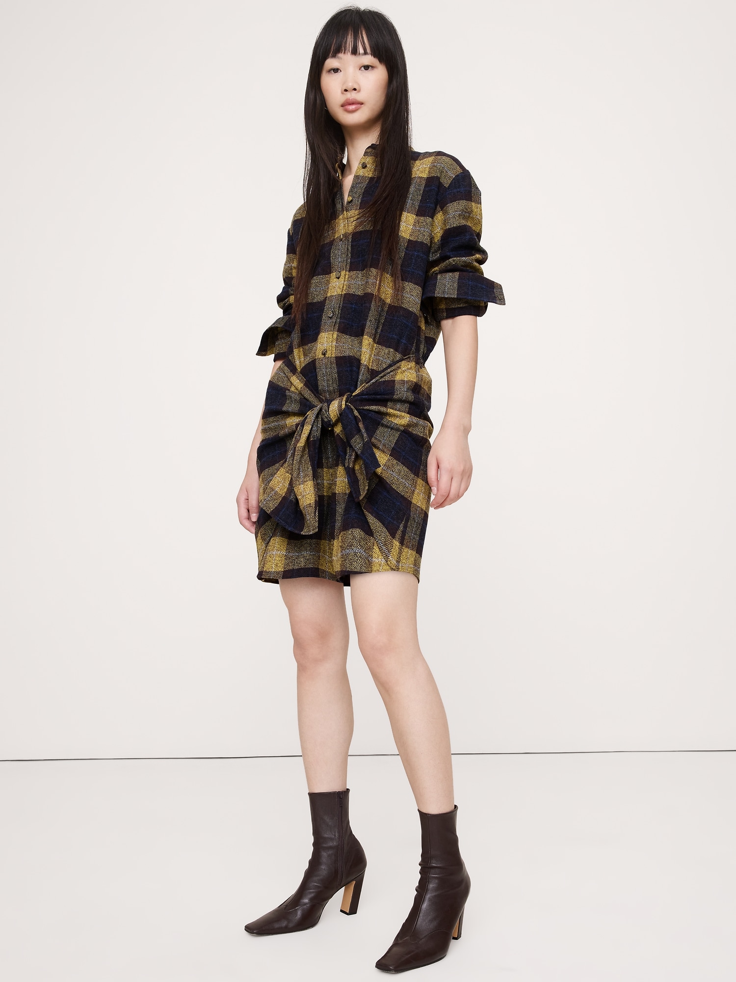 Image number 1 showing, Flannel Tie-Front Shirt Dress