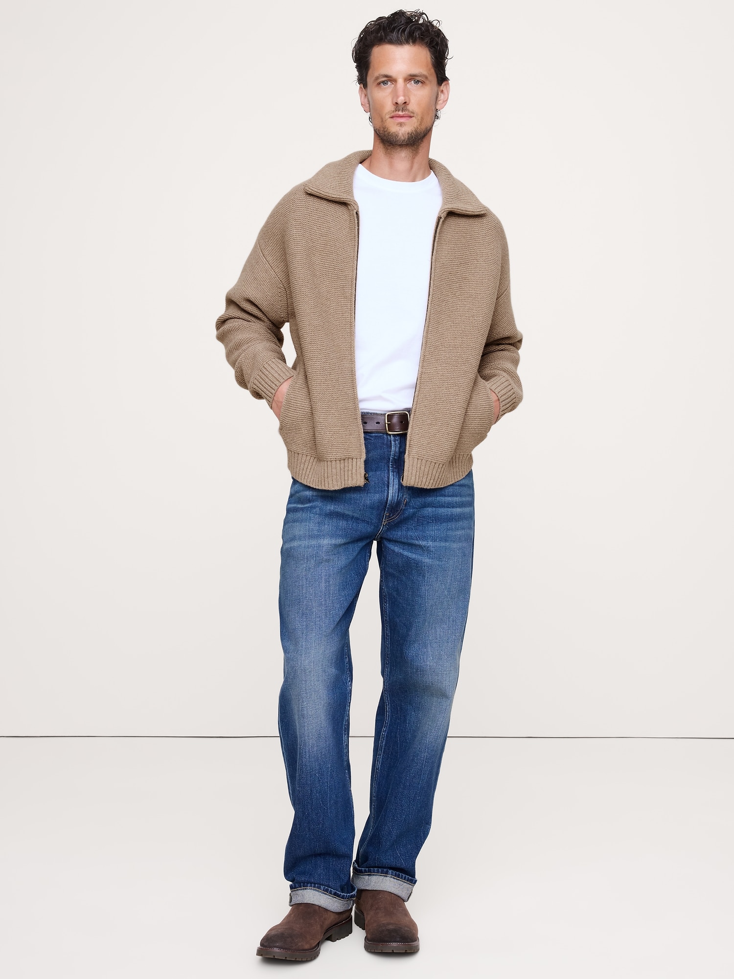 Image number 3 showing, Italian Merino-Blend Ribbed Sweater Jacket