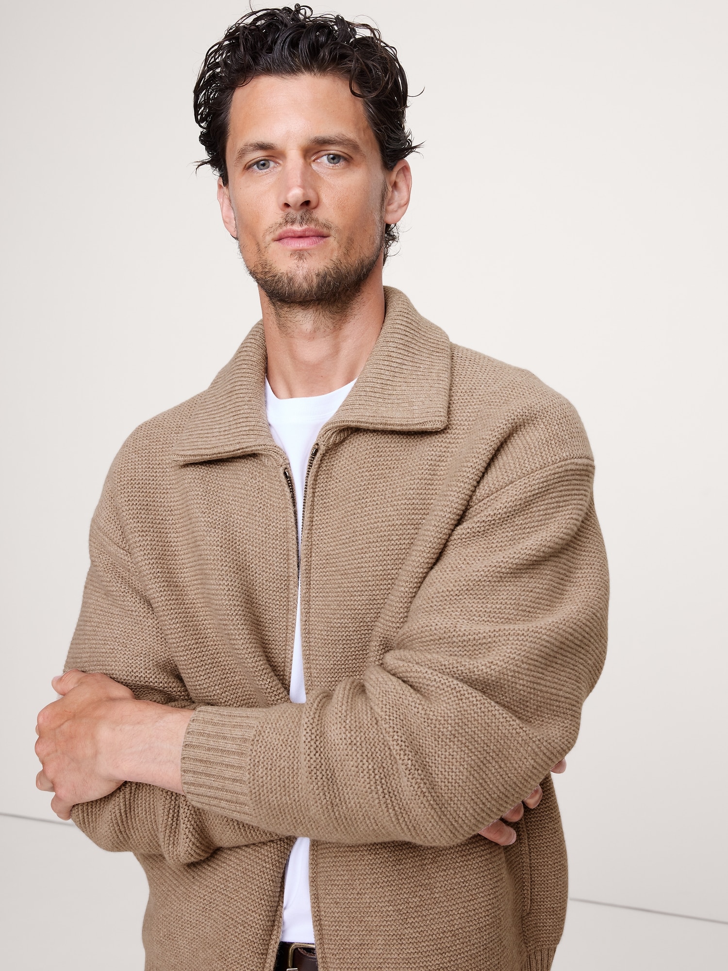 Image number 1 showing, Italian Merino-Blend Ribbed Sweater Jacket