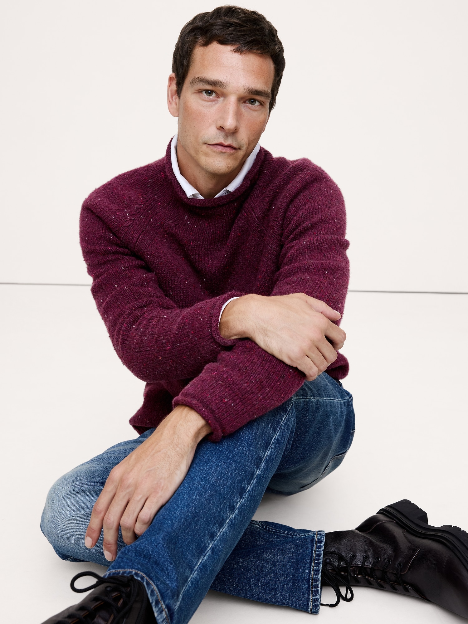 Donegal Roll-Neck Sweater - Burgundy Red
