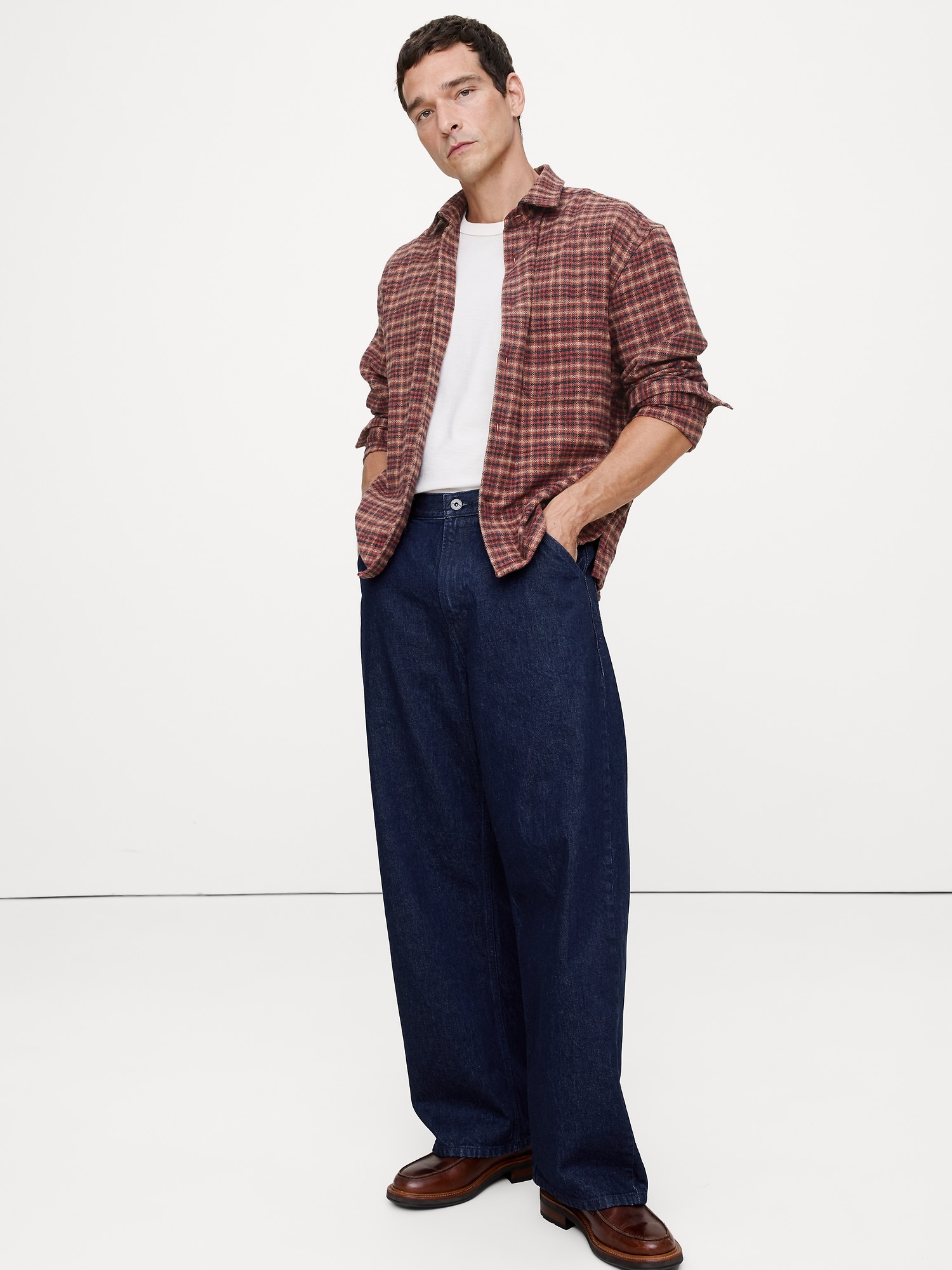 Relaxed-Fit Flannel Overshirt - Red Plaid