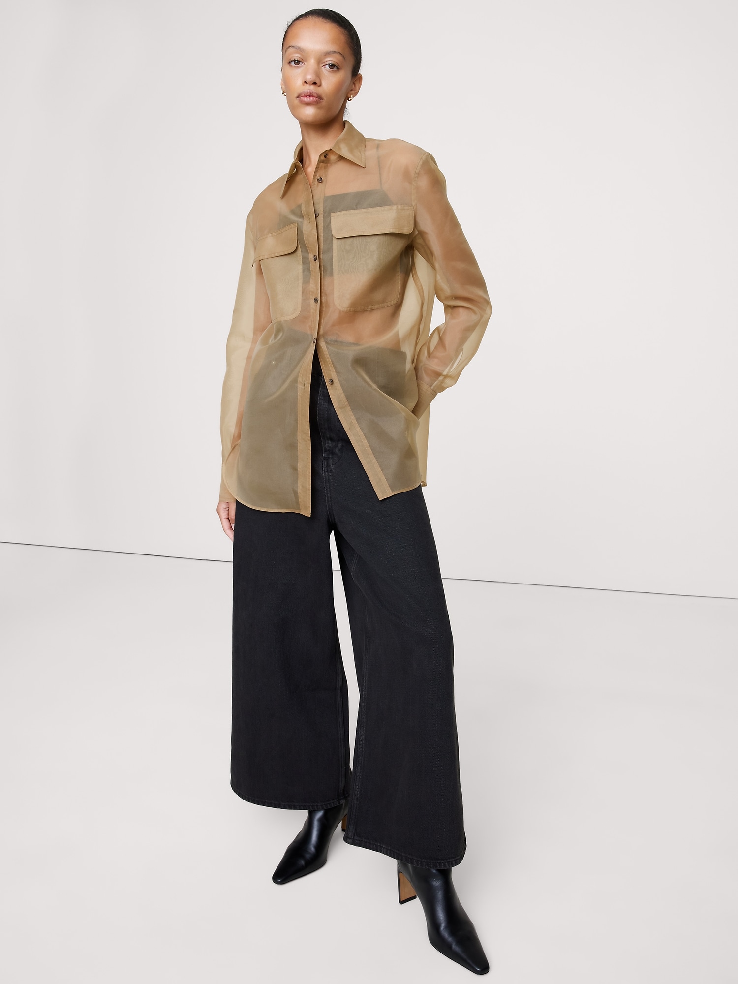 Chemise utilitaire en organza - Brun Whisky