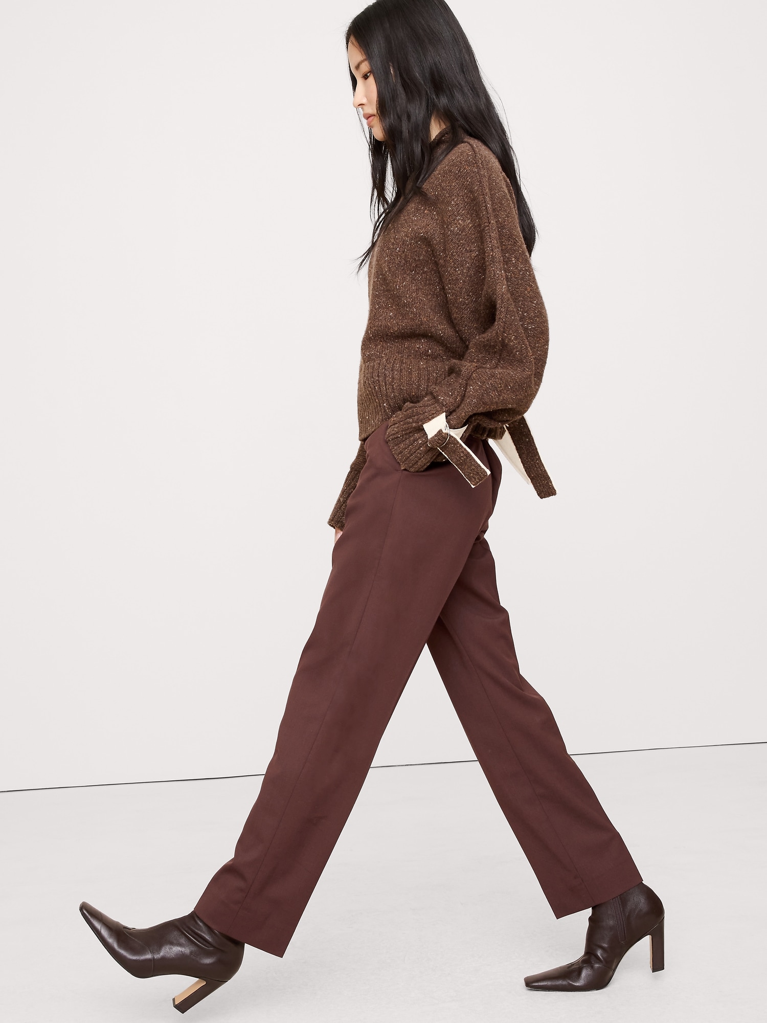 High-Rise Slim Italian Wool Ankle Pant - Espresso Brown