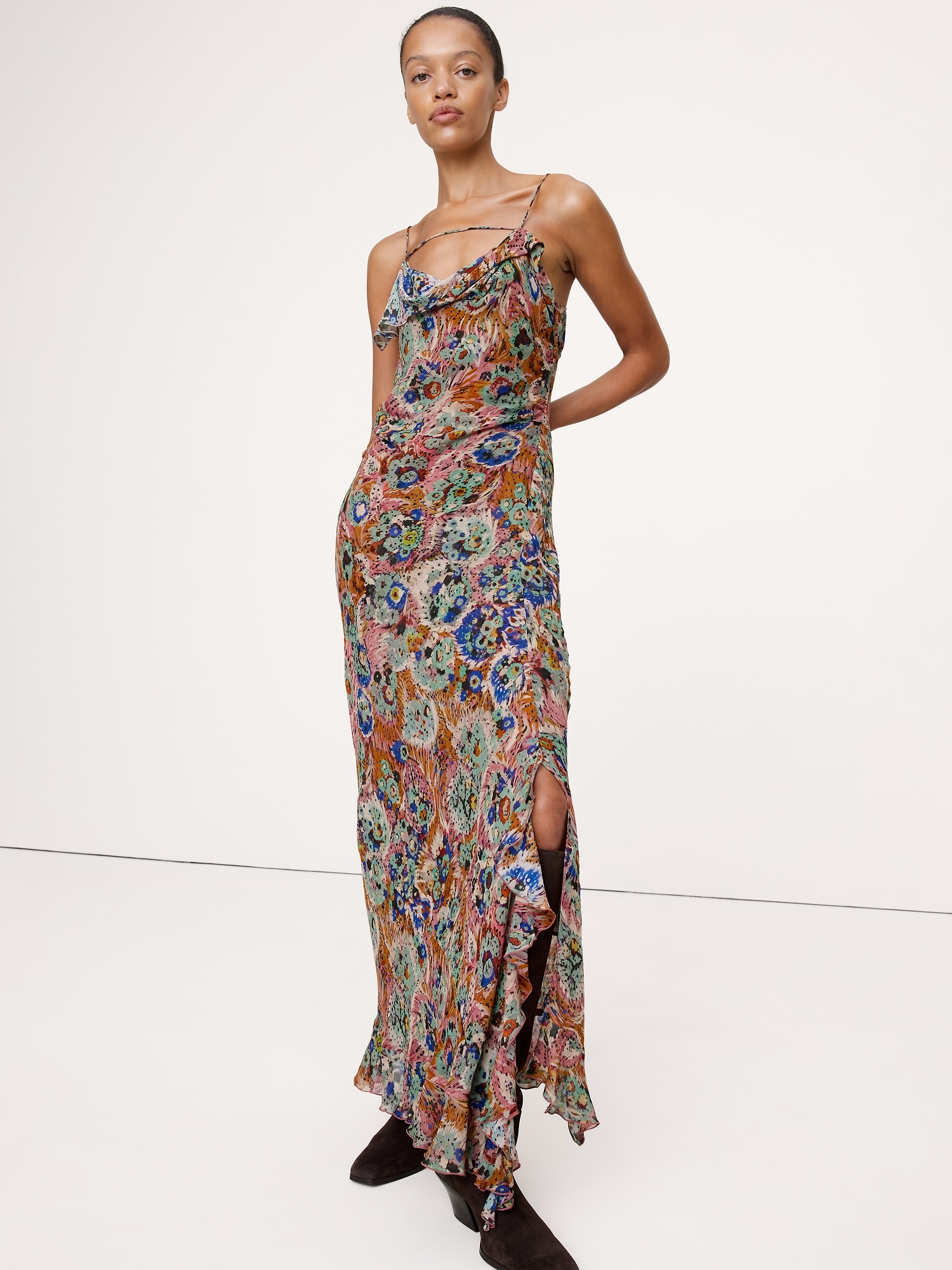 Image number 1 showing, Georgette Cowl-Neck Maxi Dress