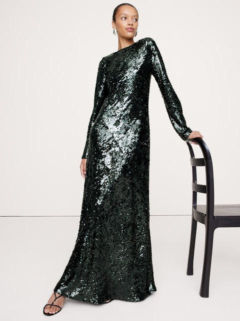 ROBE LONGUE PAILLETÉE COUPÉE EN BIAIS